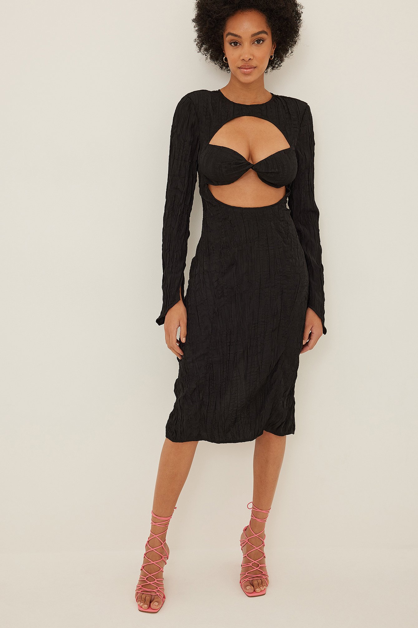 Black Cups Front Structured Midi Dress