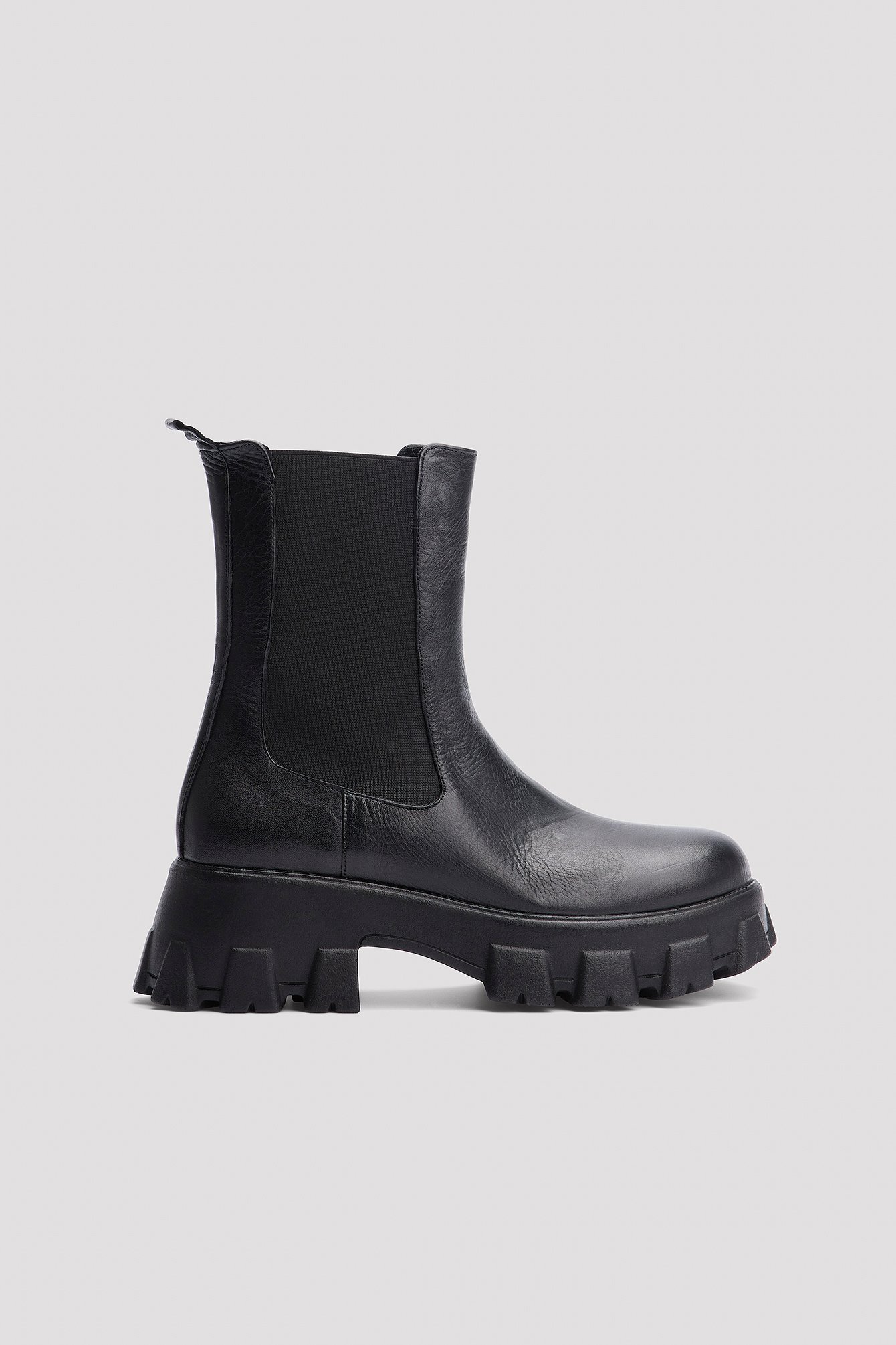 Black Profile Sole Leather Boots