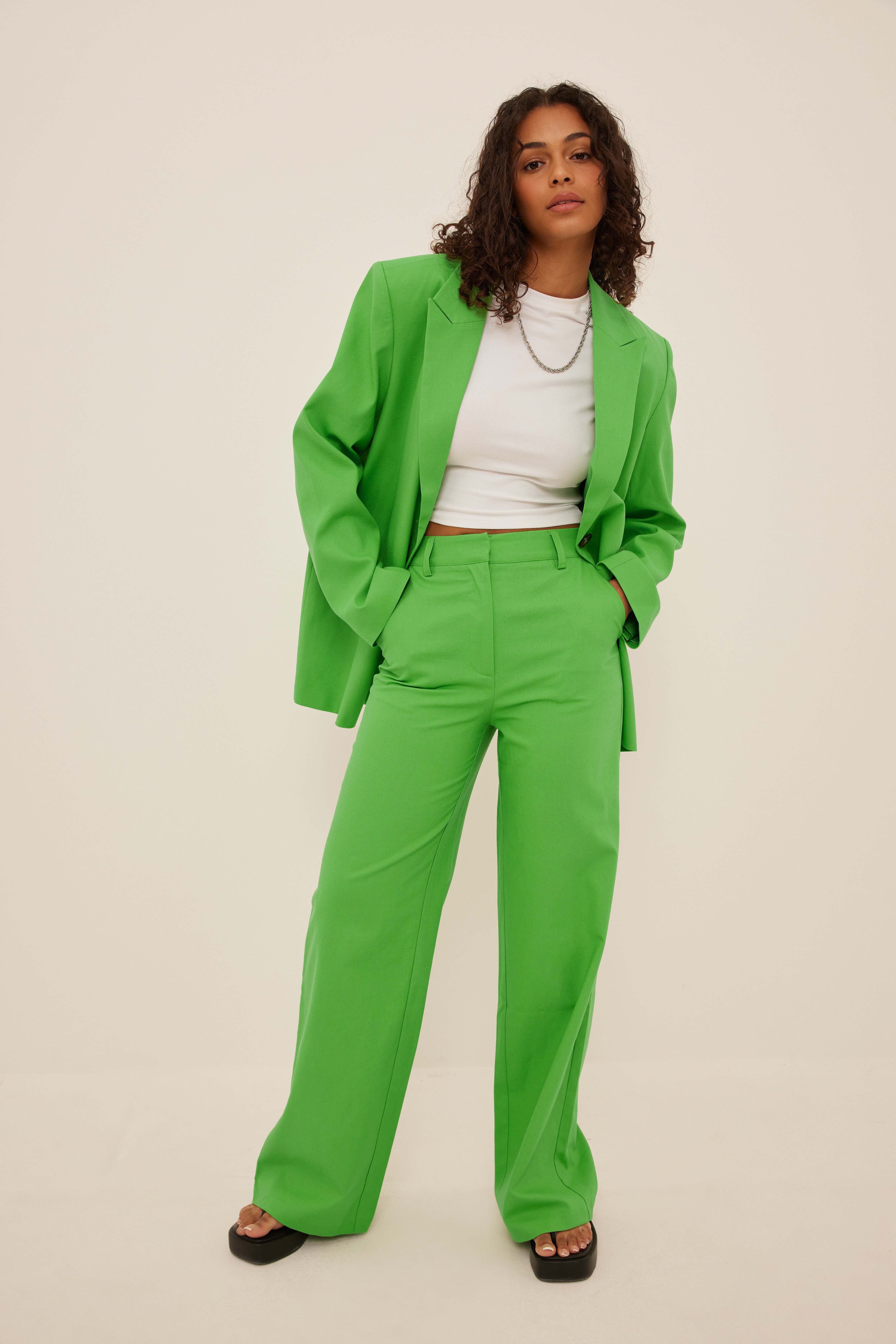 Green Relaxed Linen Suit Pants