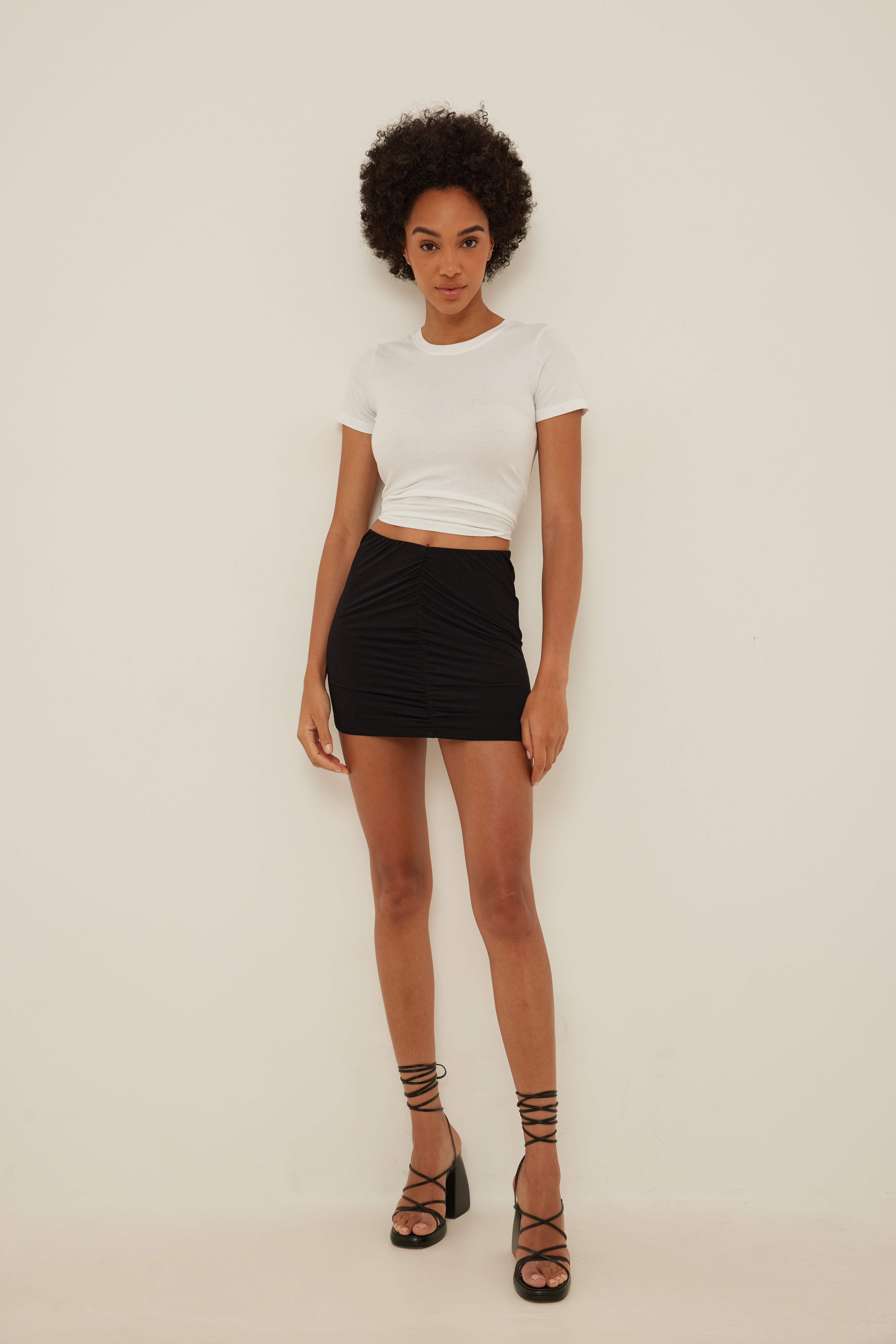 Black Rouched Front Mini Skirt