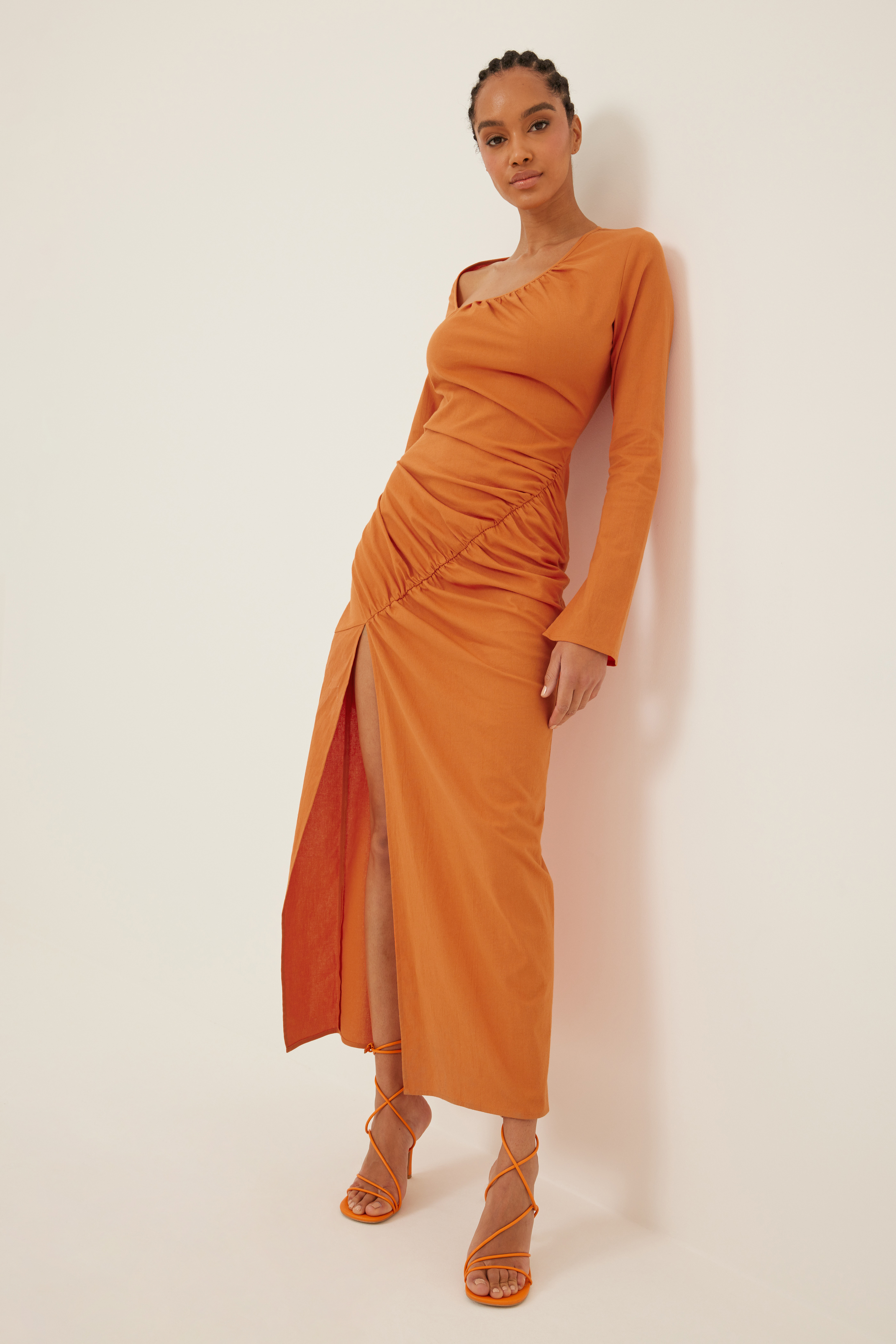Womens Orange Long Sleeve Dresses | na 