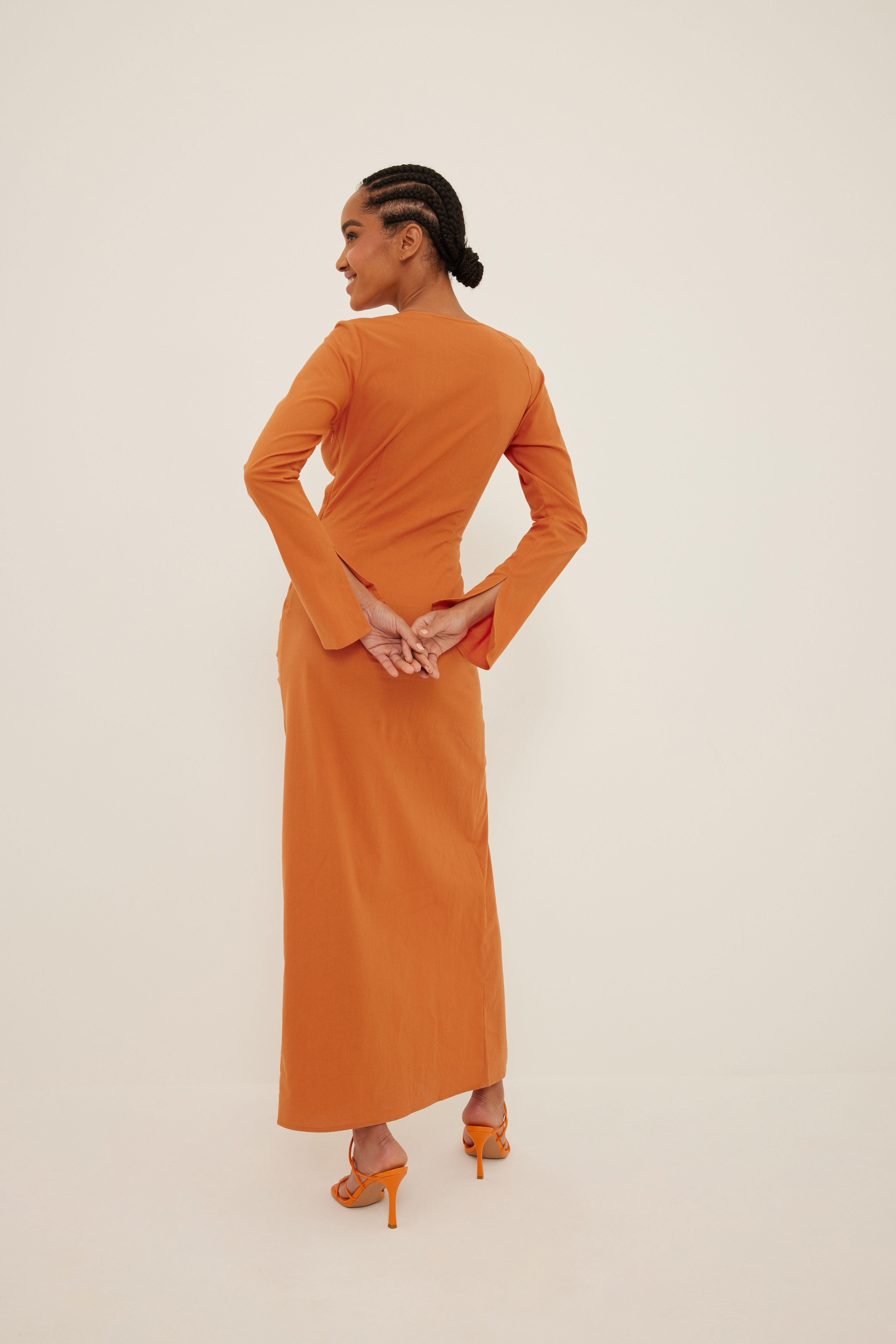Womens Orange Long Sleeve Dresses | na 