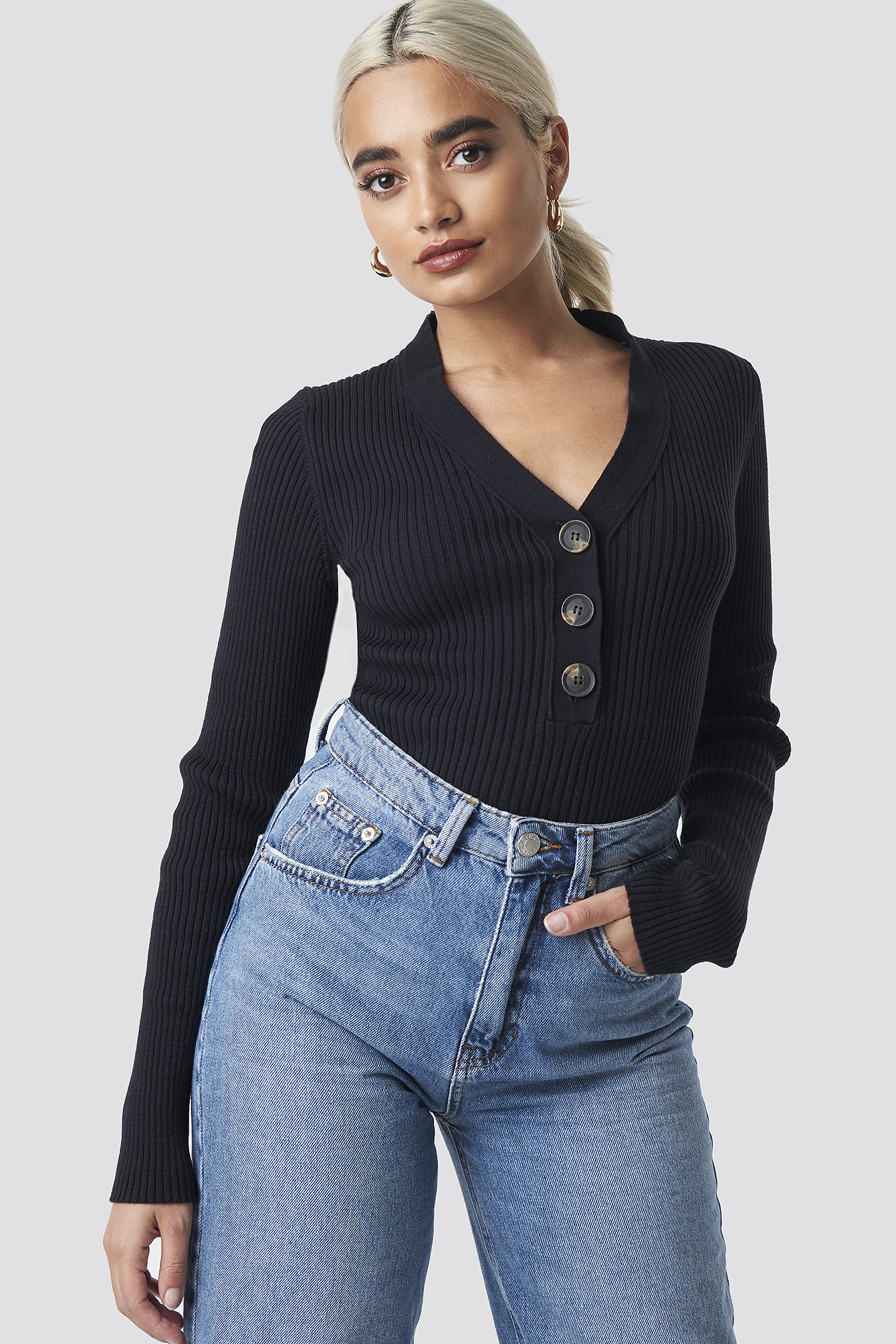 Button Up Knitted Sweater Black
