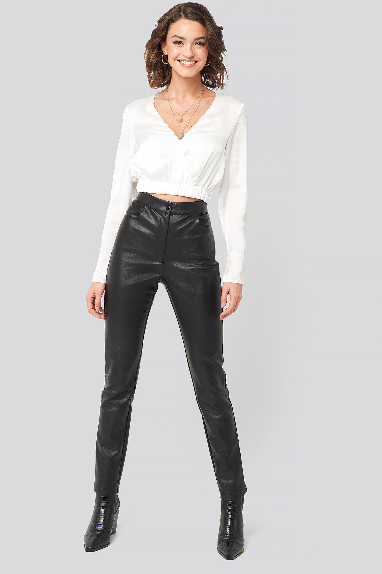PU-Leather Slim Pants Black