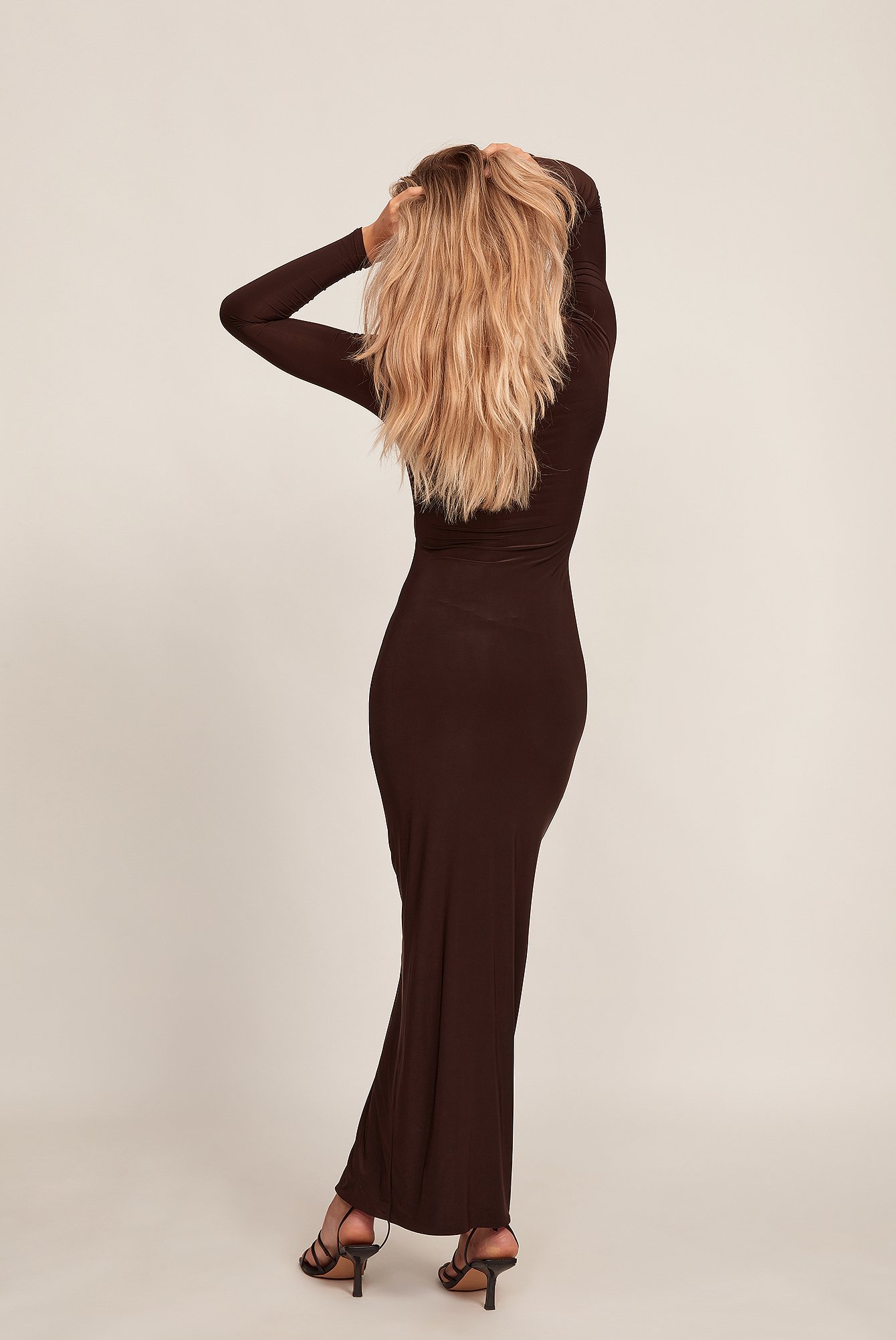 Brown Cut Out Long Sleeve Maxi Dress