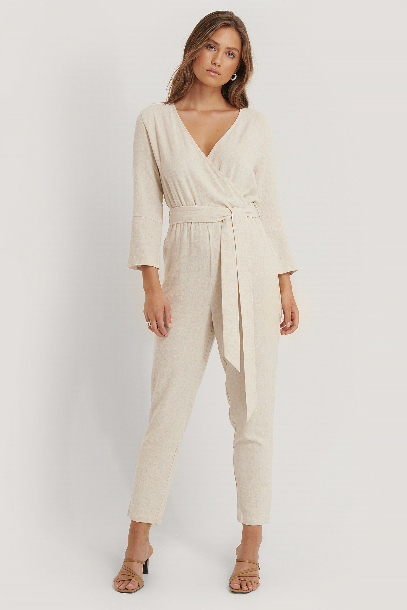 Linen Blend Jumpsuit Beige NAKD