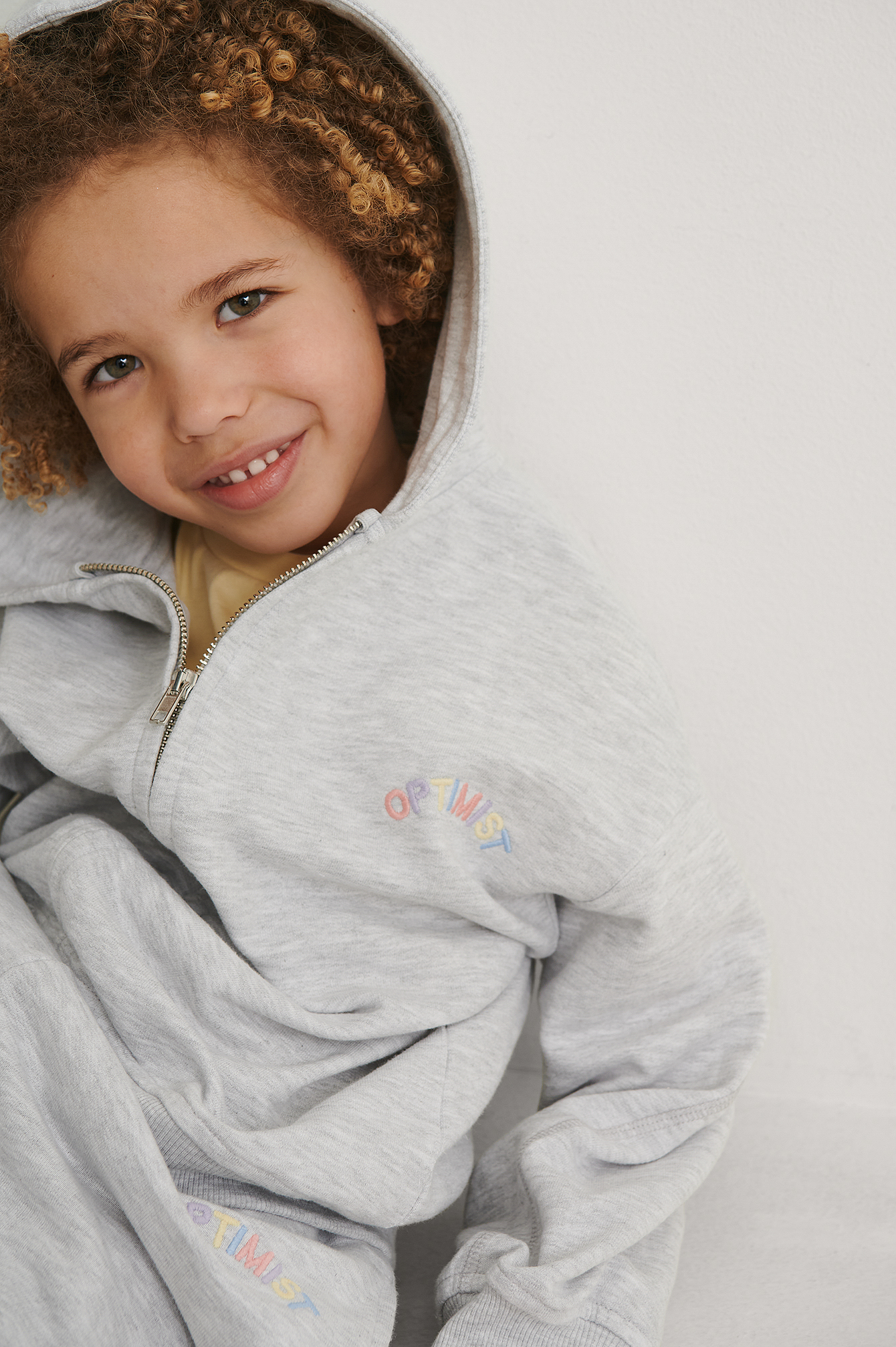 Embroidered Zipped Hoodie Light Grey Melange