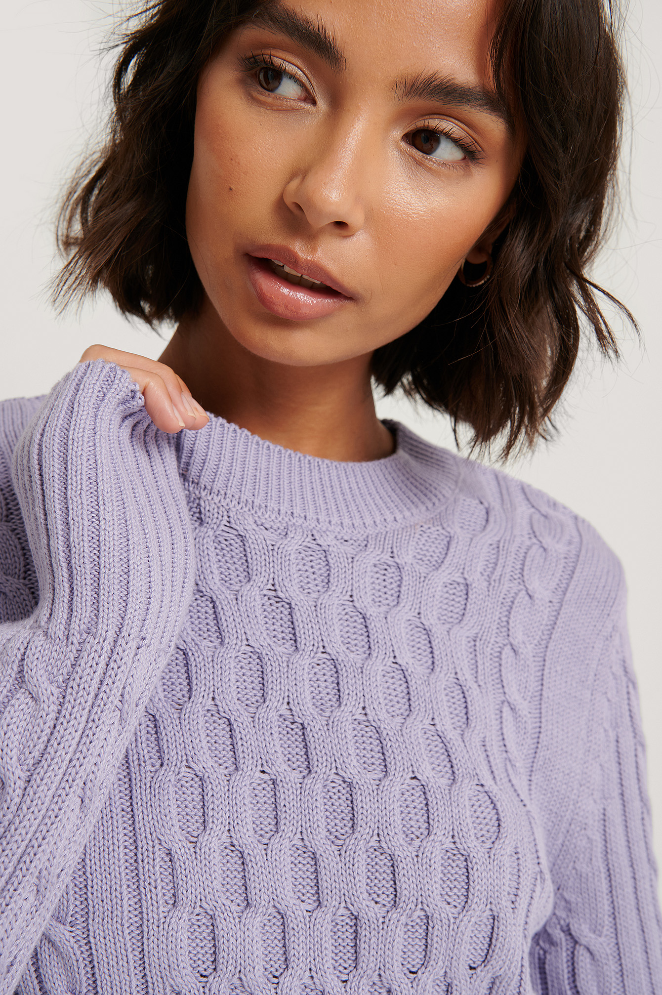 Cable Knit Round Neck Sweater Purple | na-kd.com
