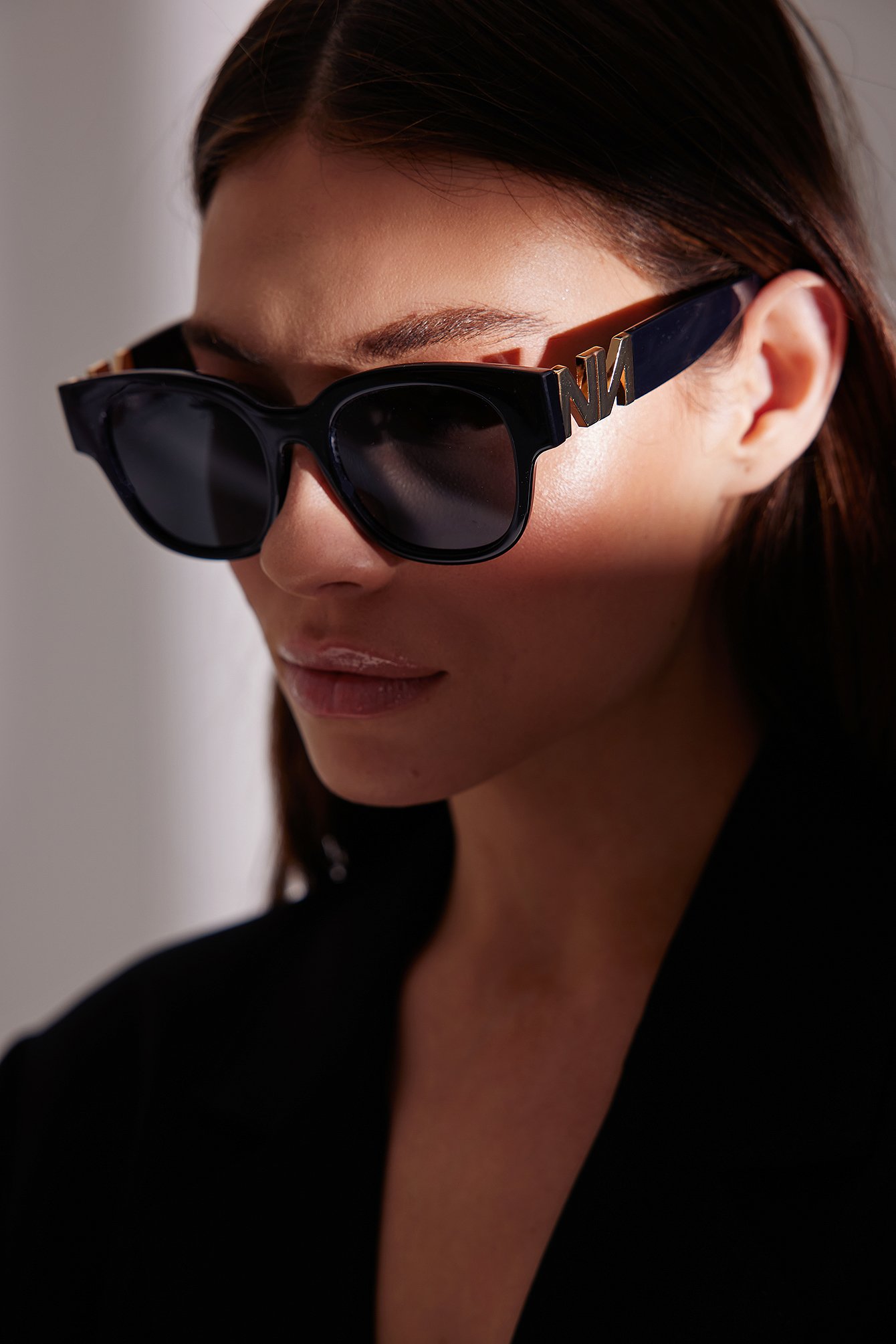Black Rounded Frame Detail Sunglasses