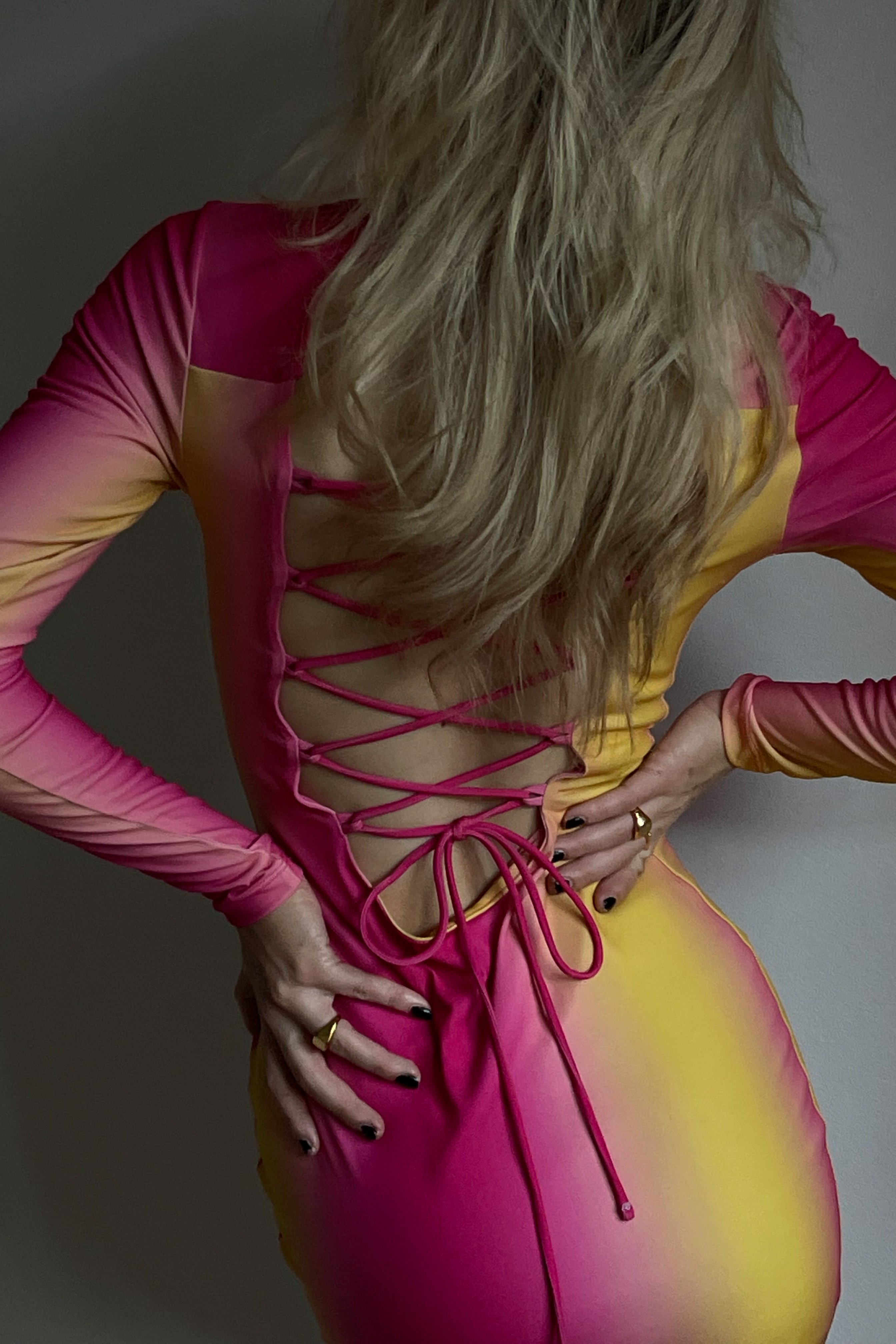 Pink Print Sukienka maxi ze sznurowaniem z tyłu