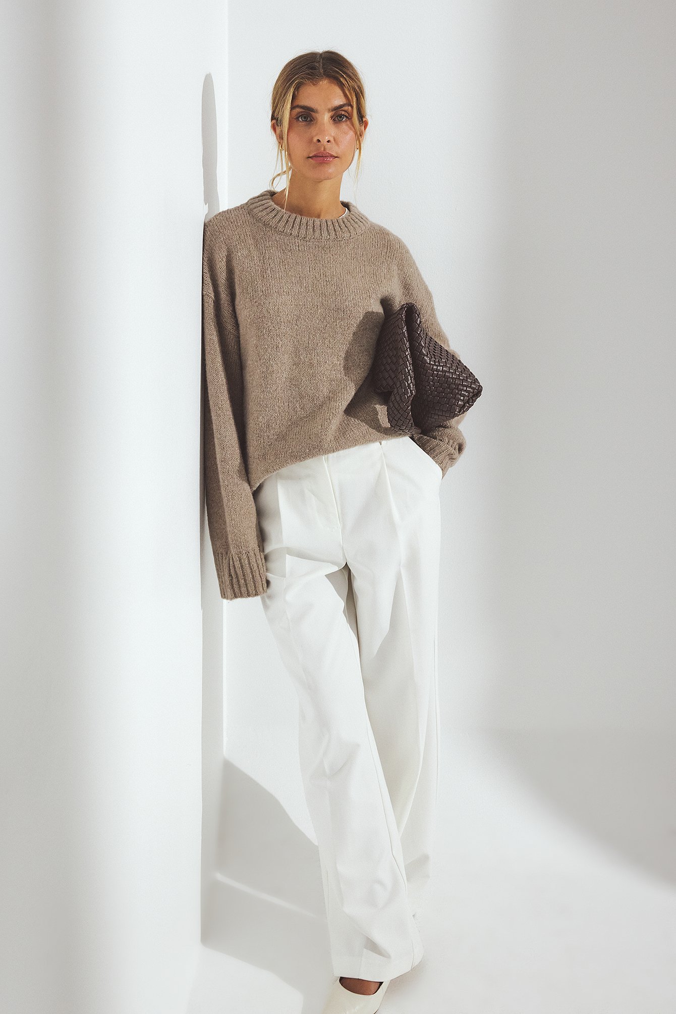 NA-KD Wide High Waist Suit Pants - Work Trousers - White - EU 32 - NA-KD / NAKD