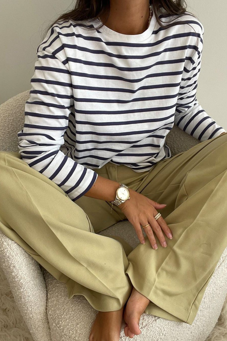 White/Navy Organic Striped Oversized Long Sleeved Top