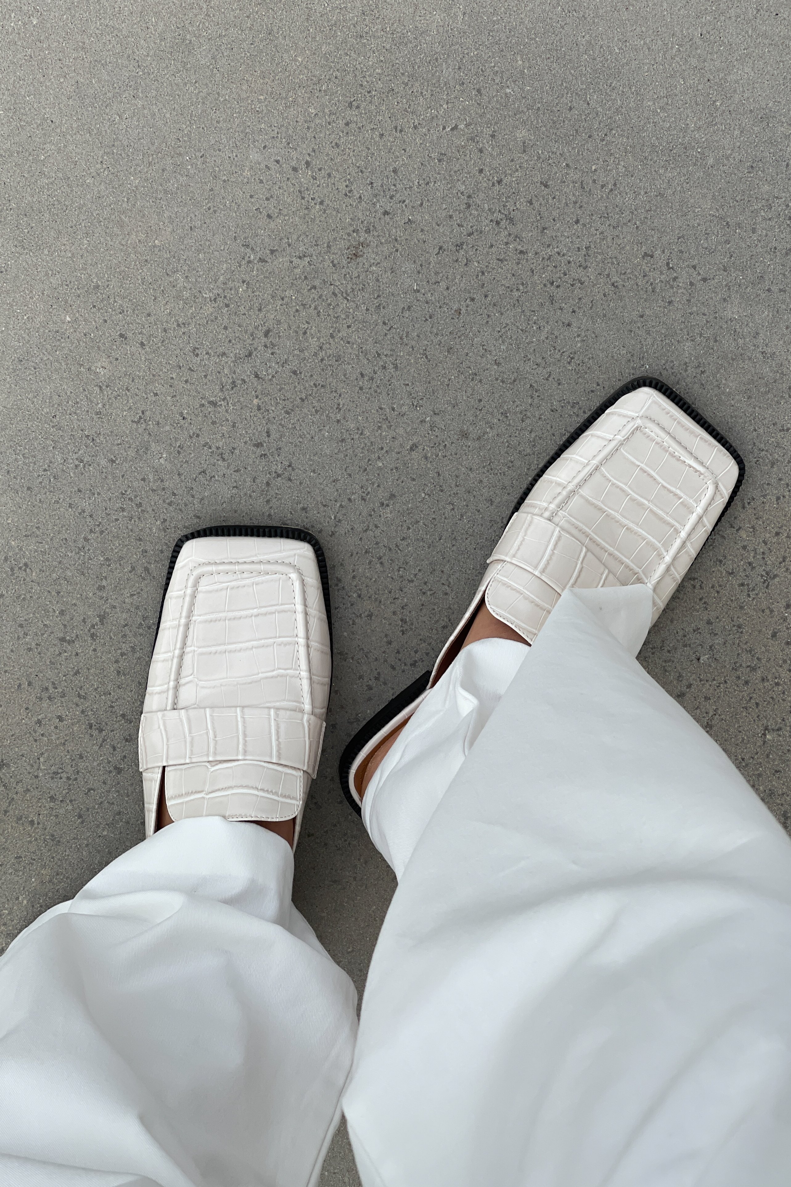 White Squared Toe Slip In Loafers