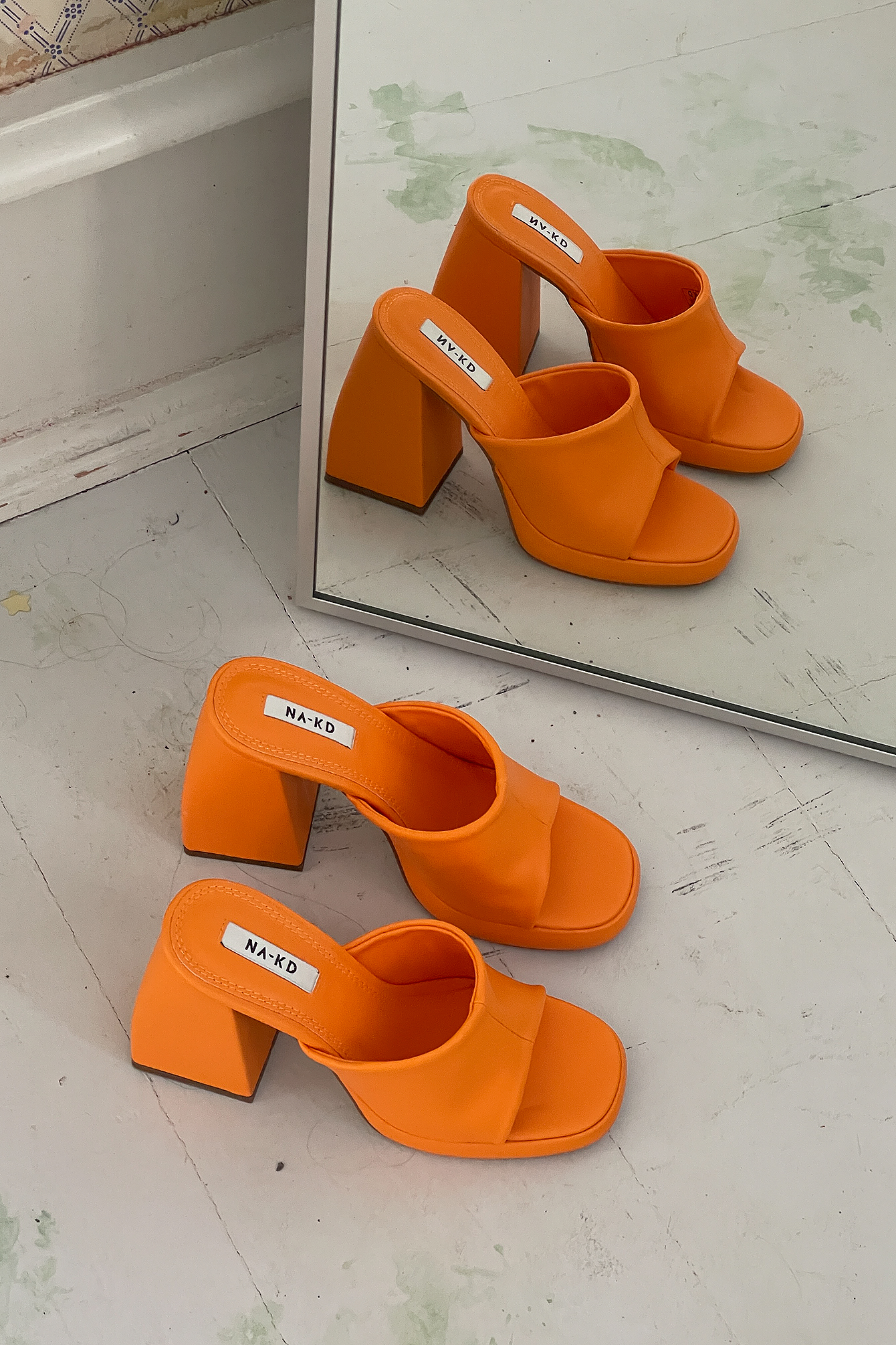 Orange Chubby Heel Platform Mules