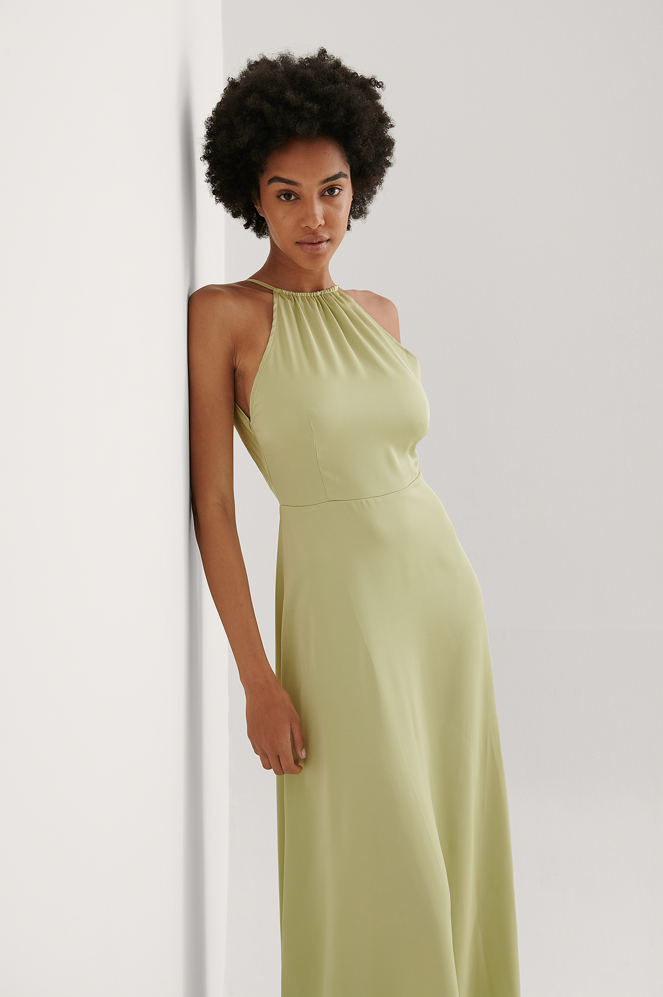 Open Back Slit Maxi Dress Green | na-kd.com