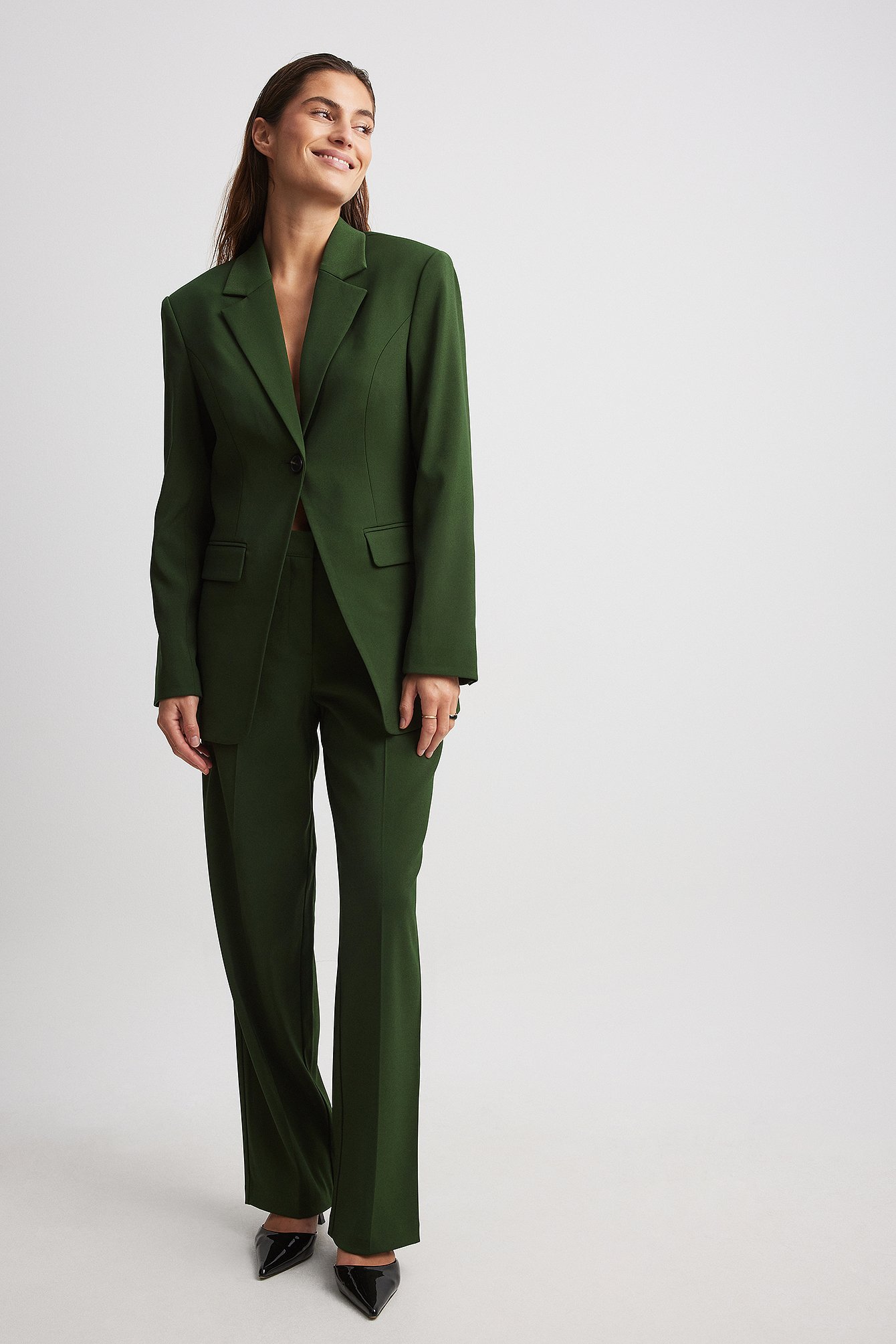 Straight Low Waist Suit Pants Green | NA-KD