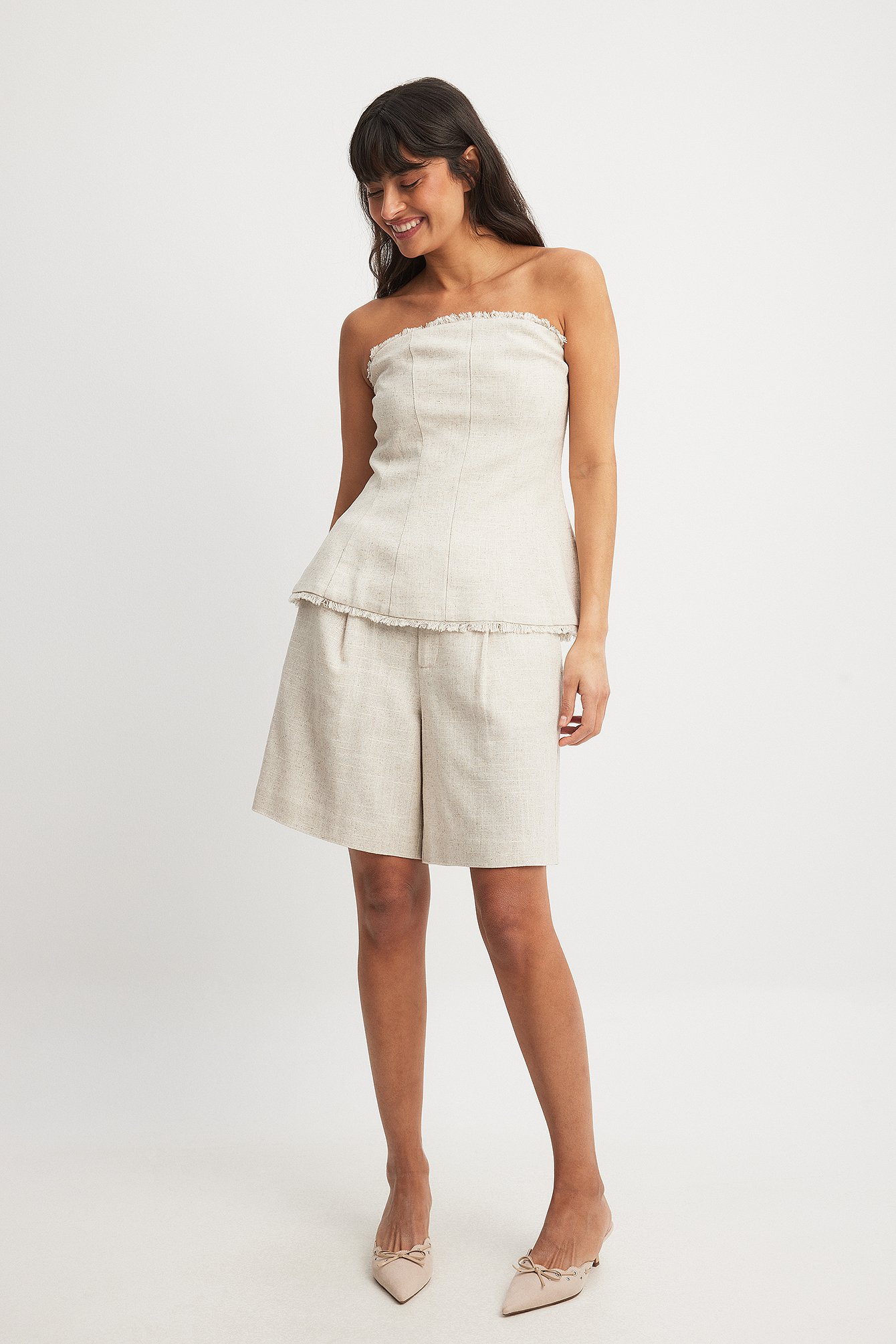 NA-KD Wide Mid Waist Shorts - Sommarkläder - Beige - EU 36 - NA-KD / NAKD