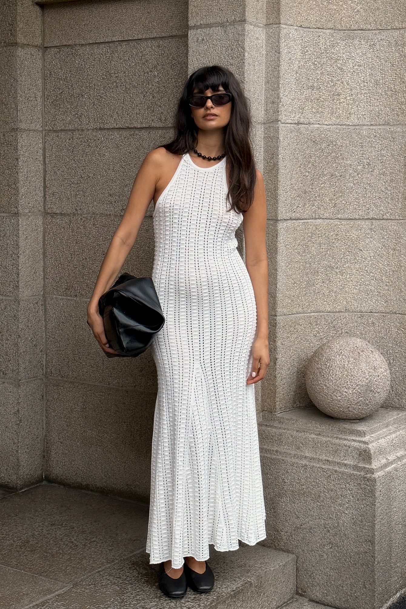 Crochet Knitted Midi Dress - Knitted Dresses - Offwhite - S Crochet Knitted Midi Dress - Knitted Dresses - Offwhite - S