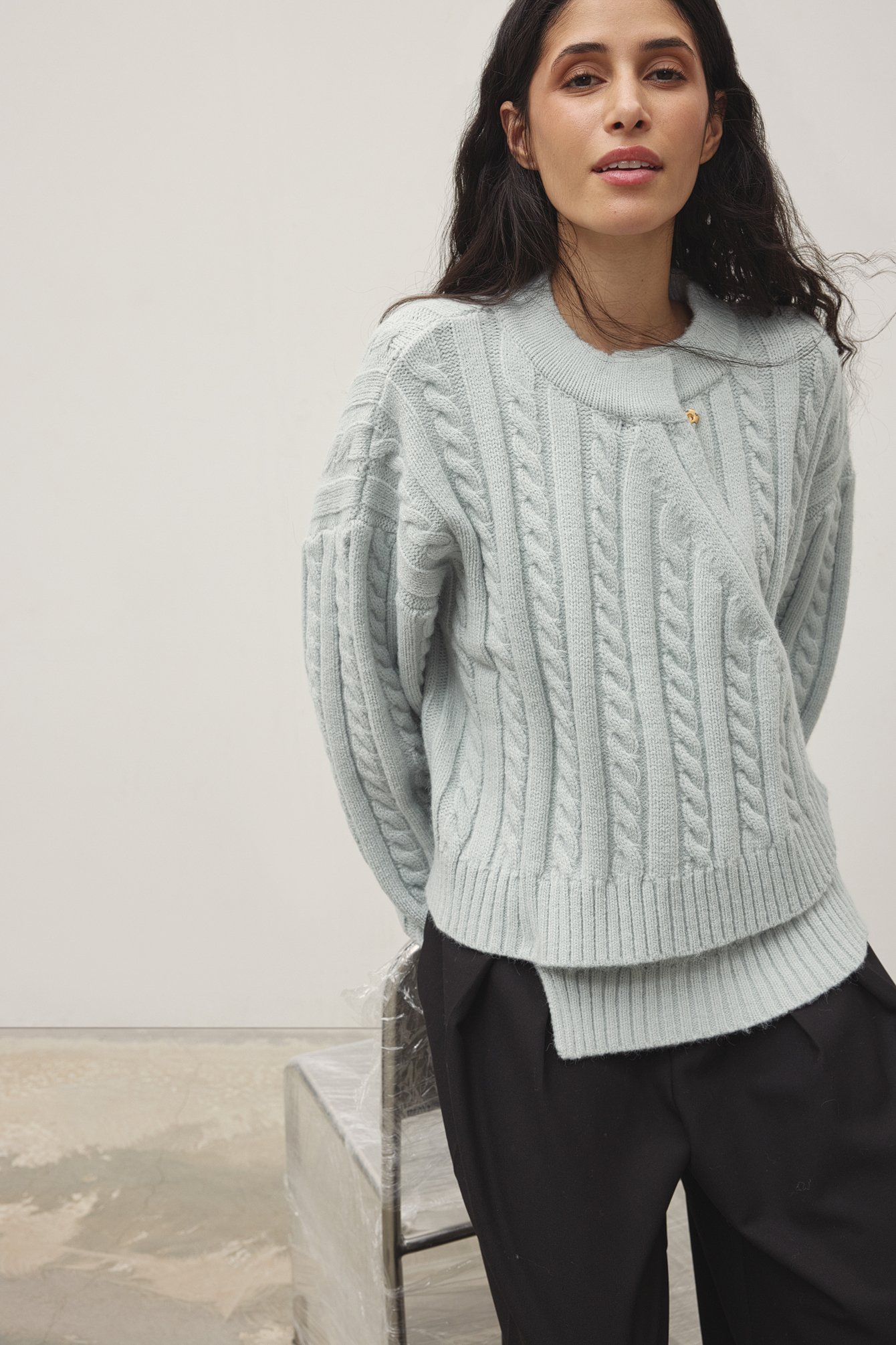 NA-KD Cable Knitted Wrap Sweater - Cardigans - Blue - XS (EU 32) - NA-KD / NAKD