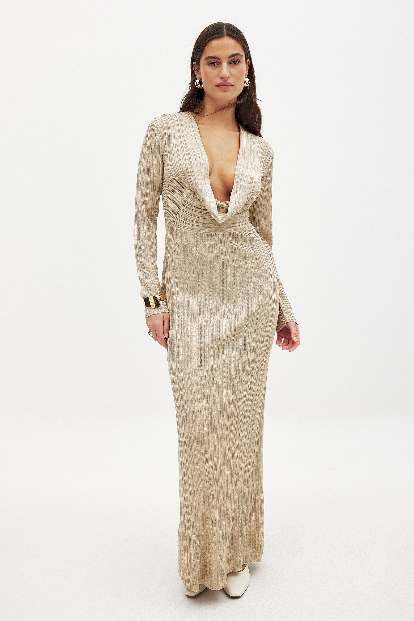 Glitter Knitted Maxi Dress Beige | NA-KD Glitter Knitted Maxi Dress Beige | NA-KD