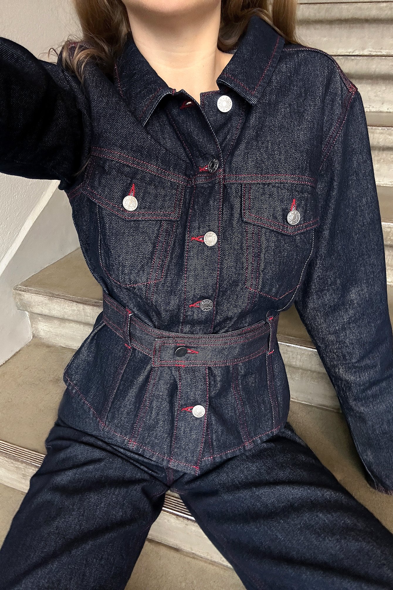 NA-KD Belted Detail Denim Jacket - Denim Shirts - Blue - EU 44 - NA-KD / NAKD