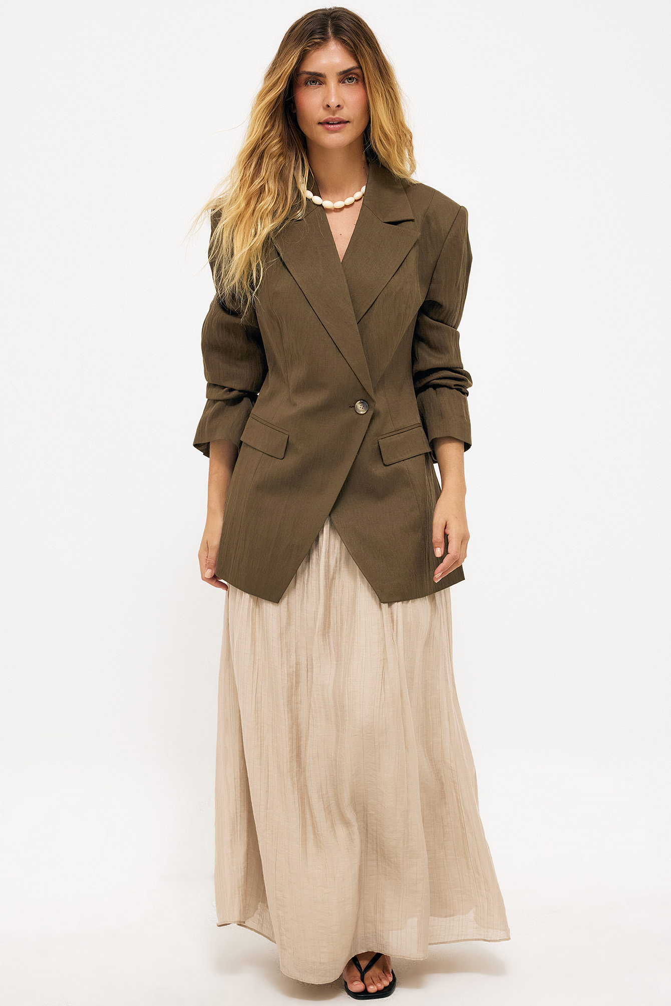 Lyocell Blend Pintuck Detail Midi Skirt - Linen Clothing - Beige - EU 38 - NA-KD / NAKD