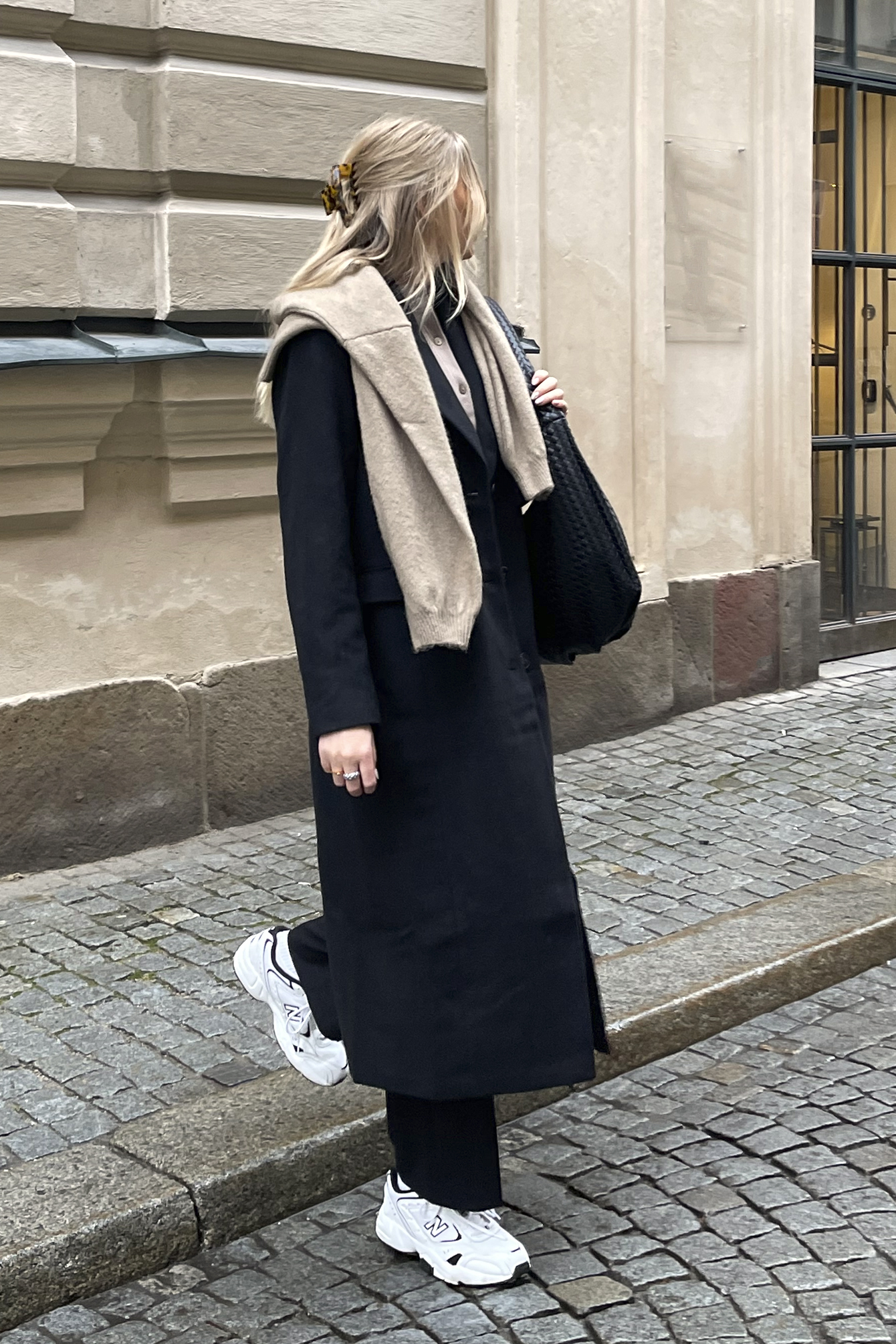 manteau noir oversize long