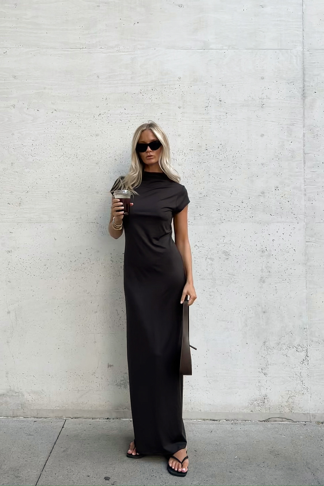 Mock Neck Maxi Dress Brown | NA-KD