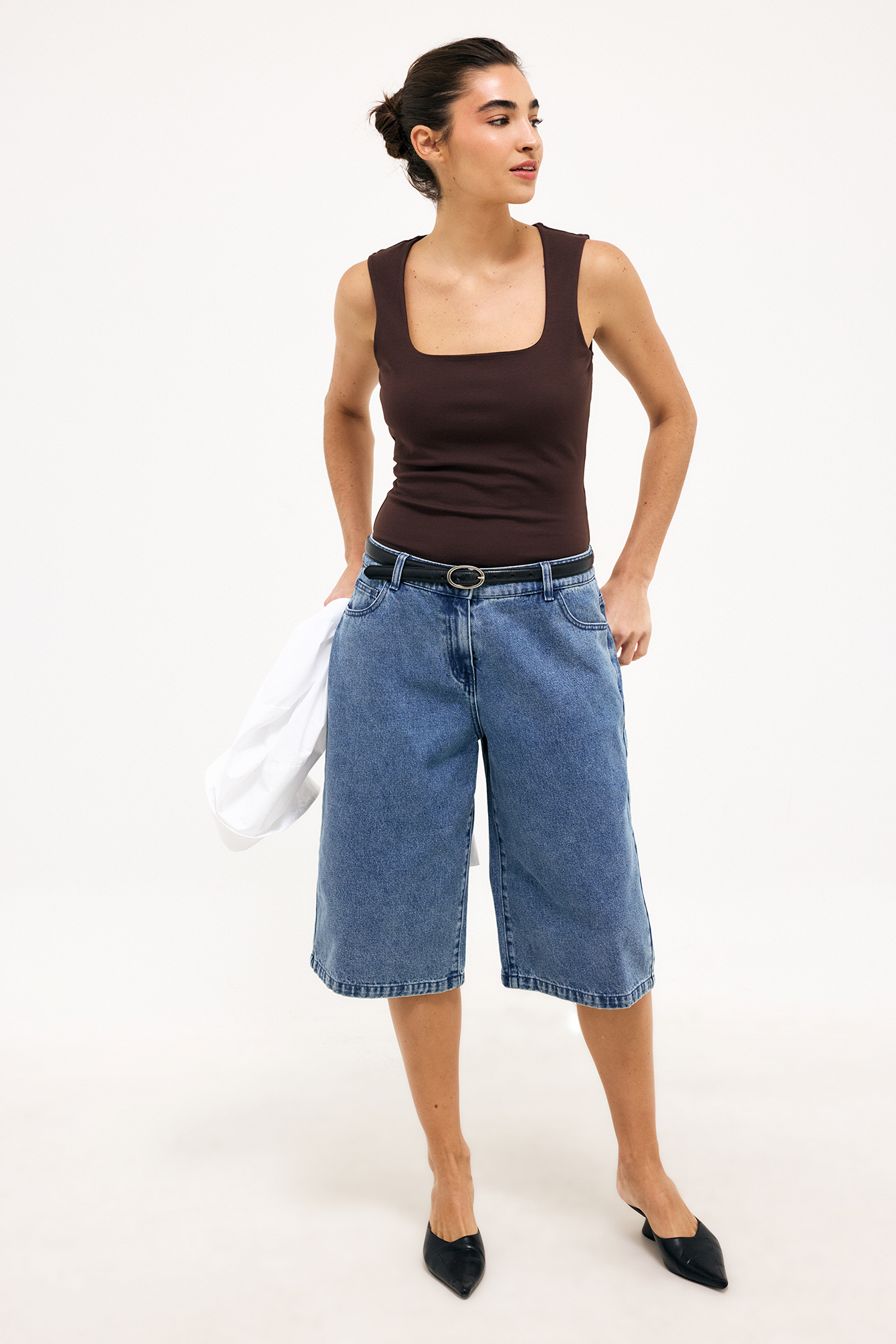 Naomi Anwer x NA-KD Mid Waist Oversized Long Shorts - Jeans Shorts - Blue - EU 38 - NA-KD / NAKD