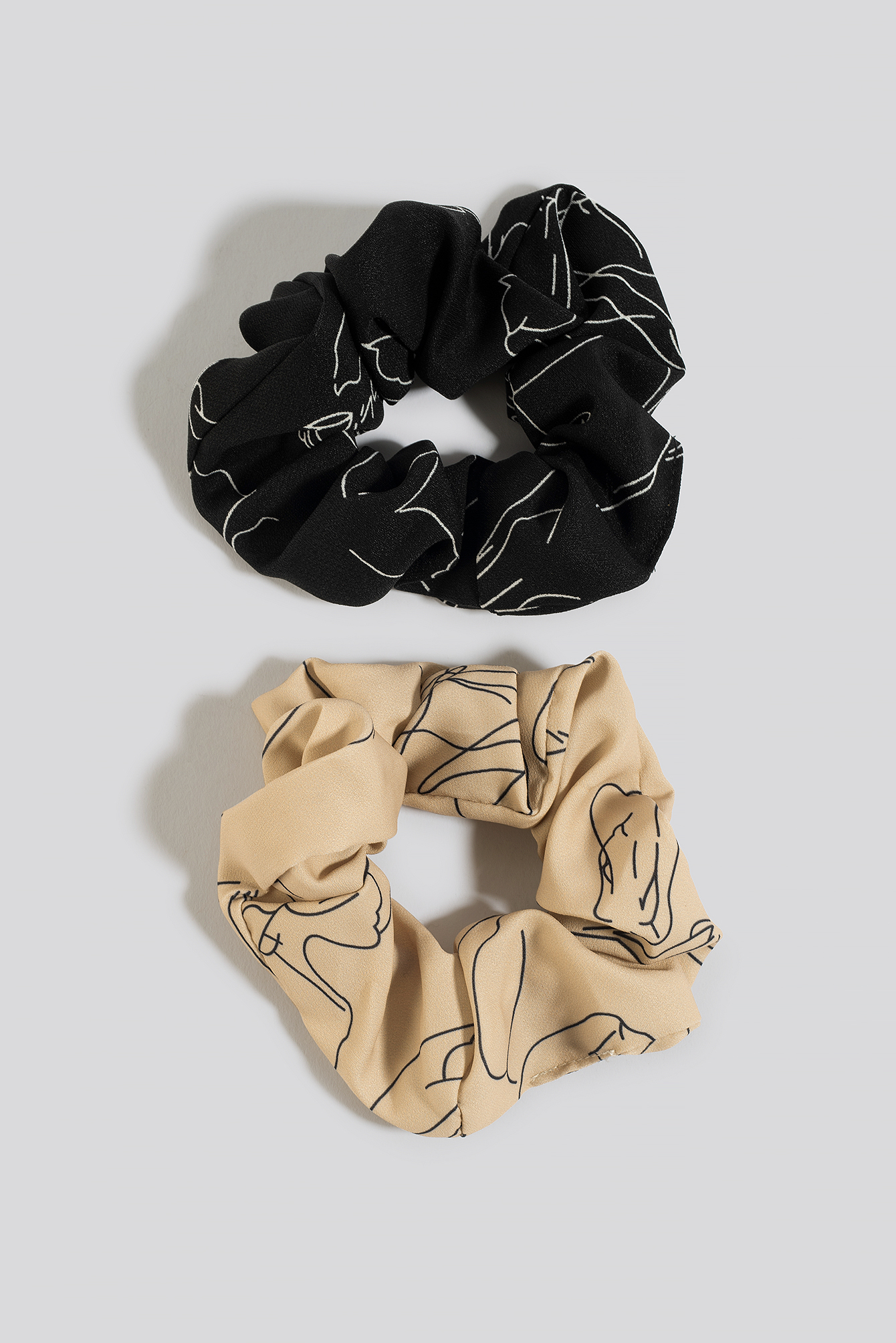2-Pack Slim Floral Line Scrunchies Nude/Black