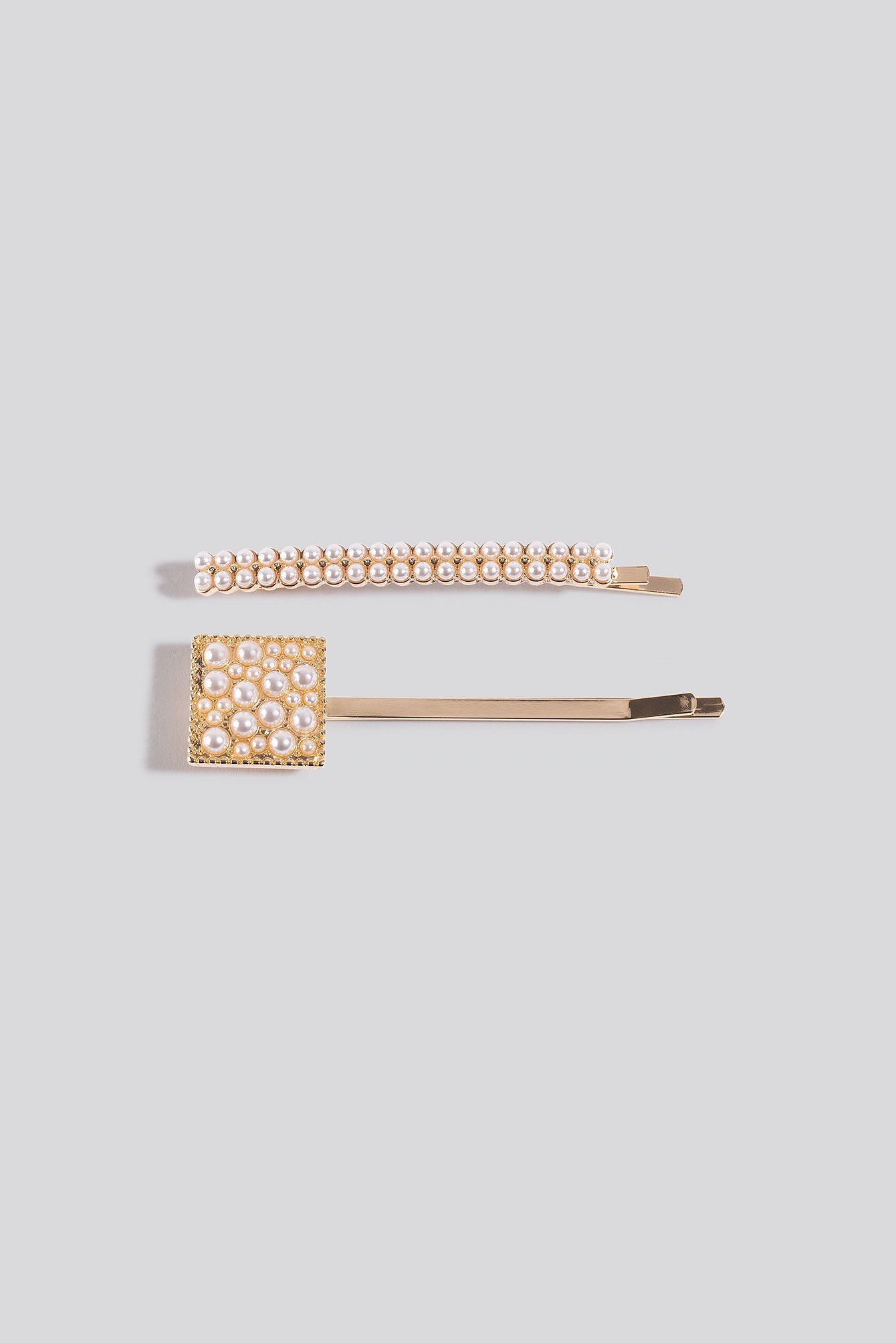 NA-KD Accessories 2-pack Square Pearl Hairclips - White,Gold