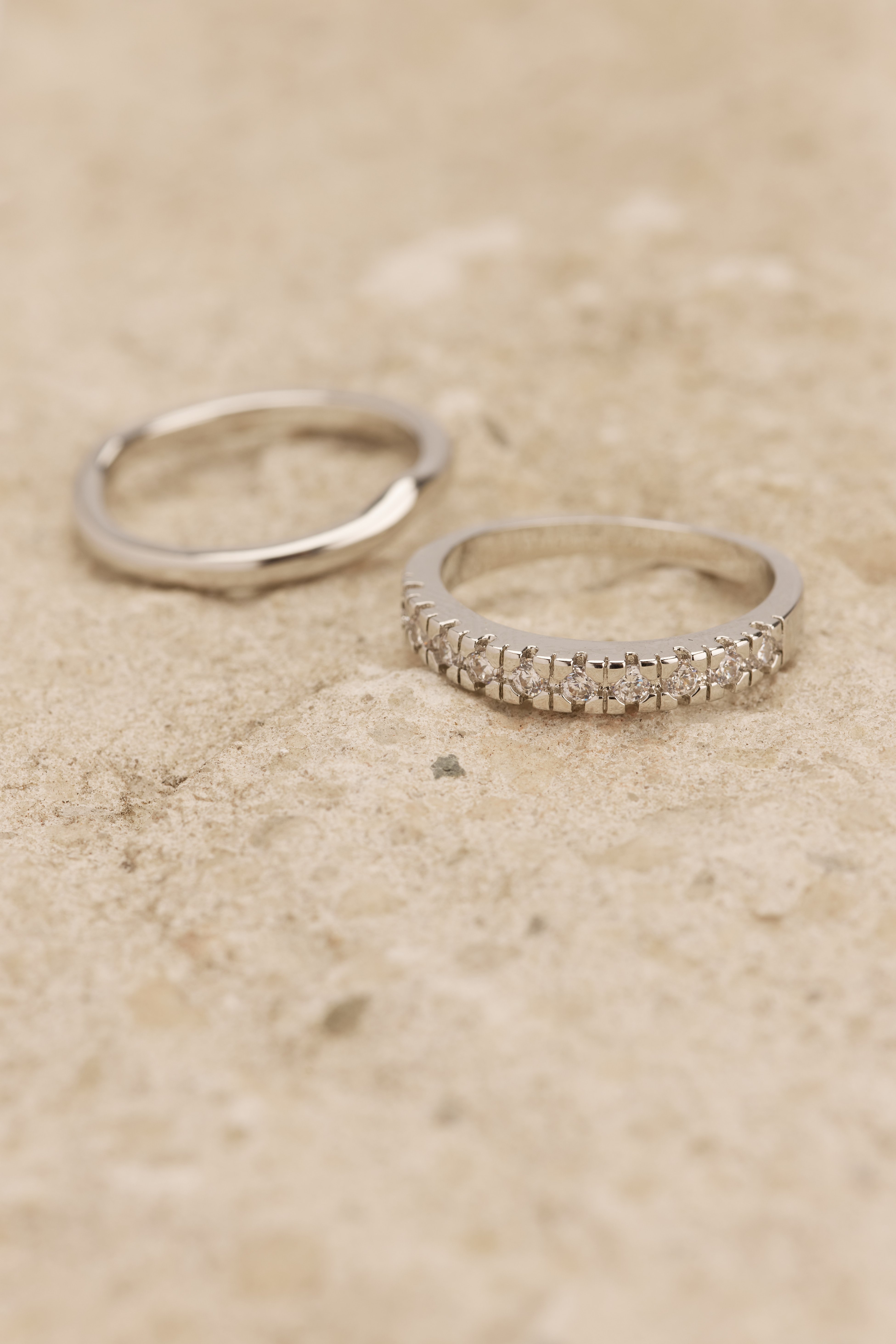 Silver 2-pack Strass Rings