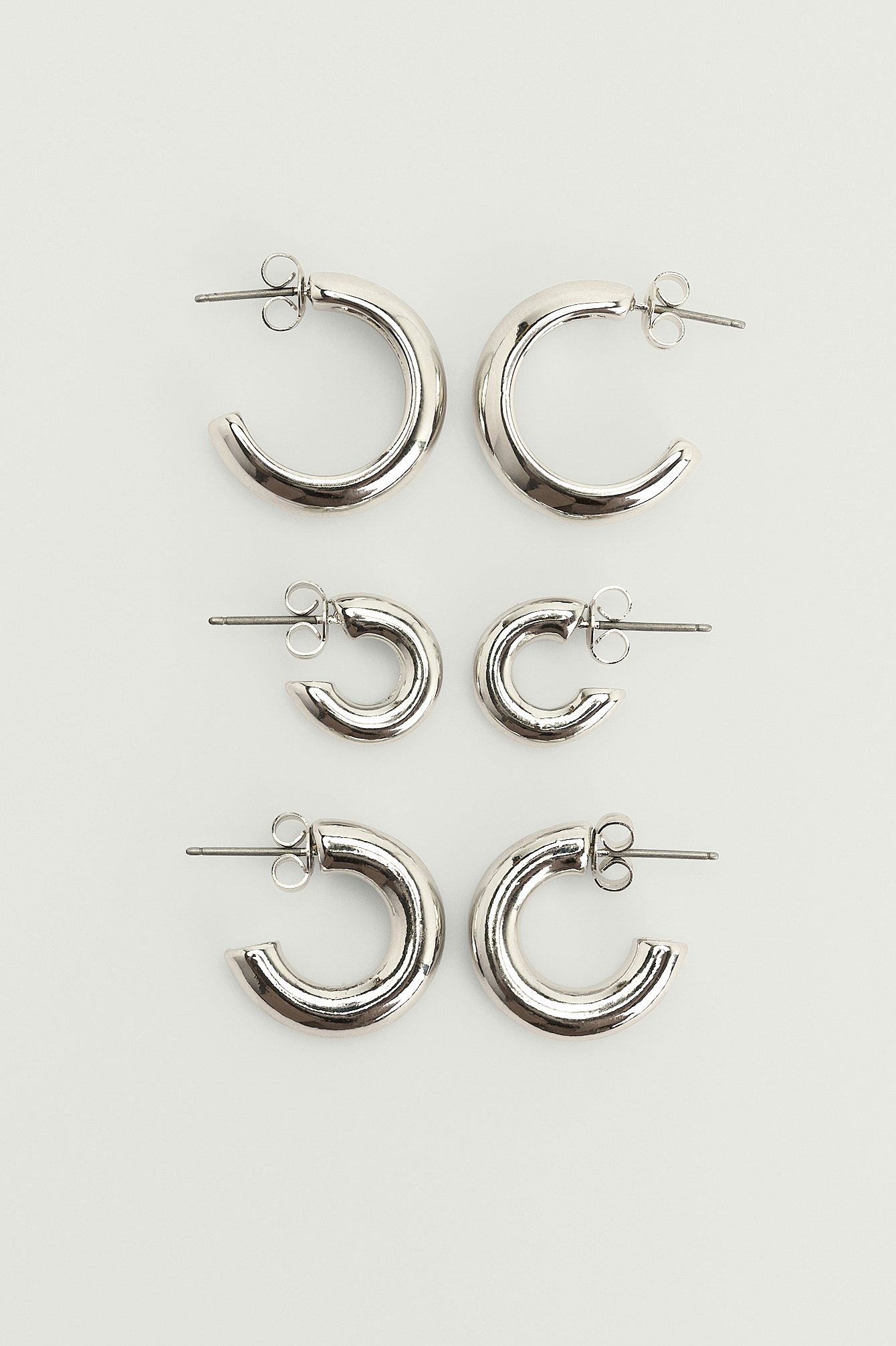 NA-KD Accessories 3-pack Recycled Chunky Hoop Earrings - Silver