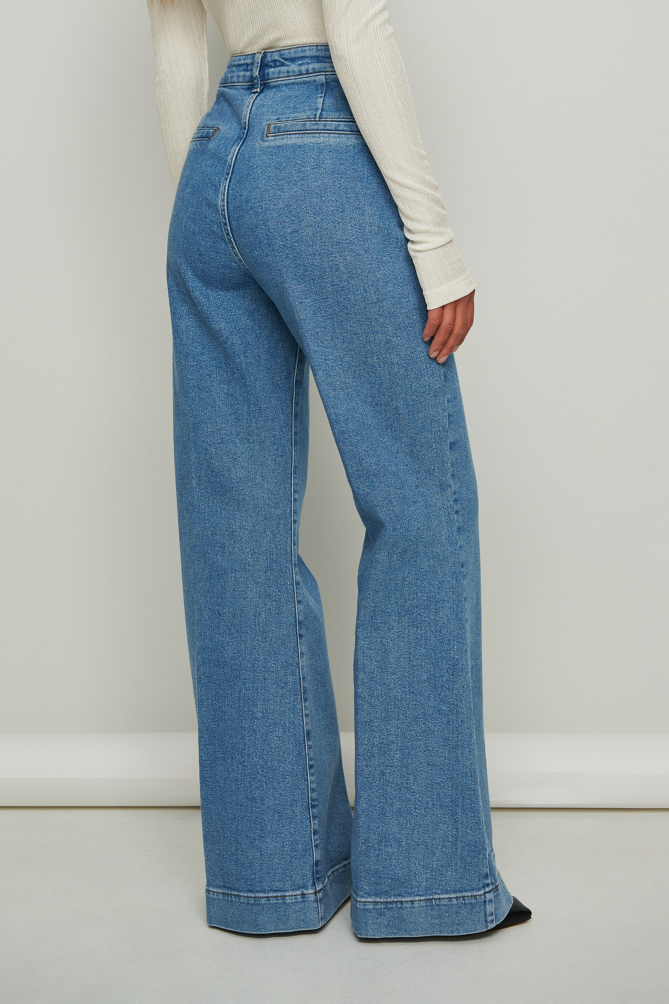 Organic 70´s Front Pocket Wide Leg Jeans Blue | na-kd.com