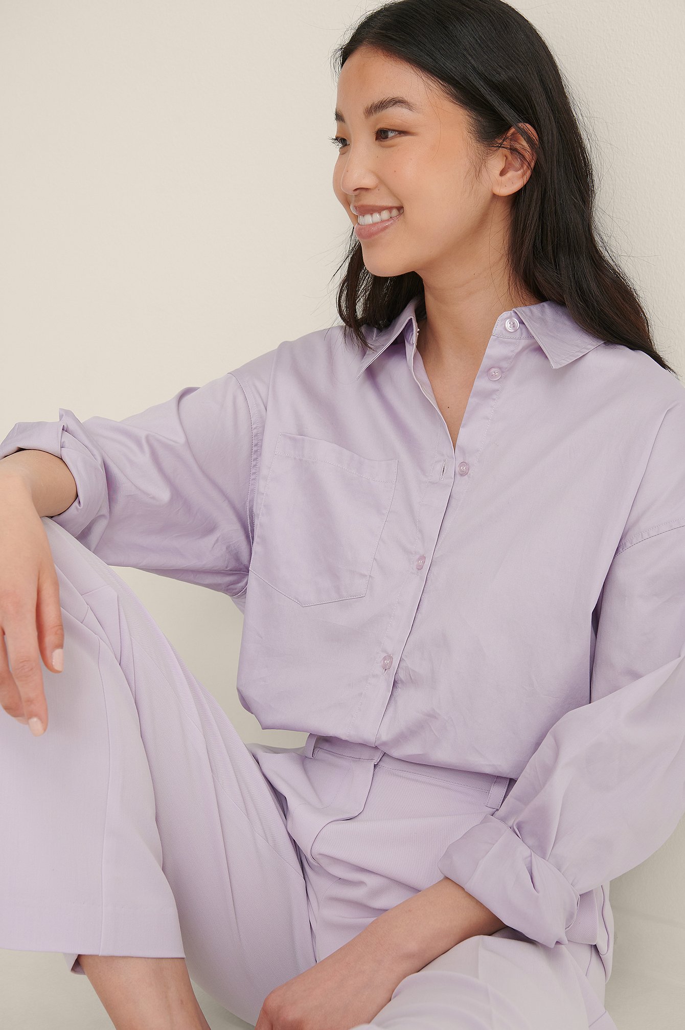 Lilac Oversized skjorte med lomme