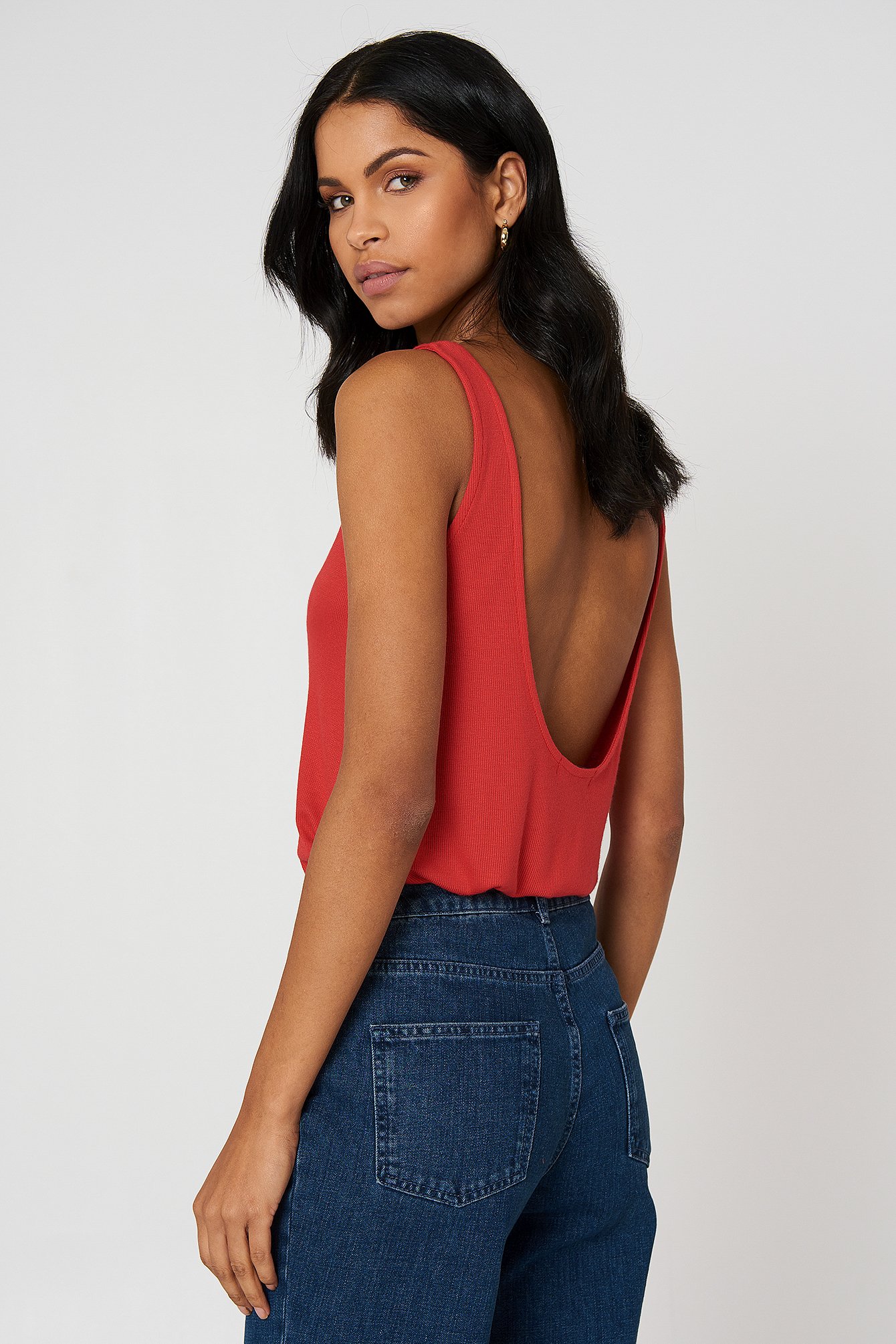 Ribbed Low Back Tank Top Red | na-kd.com