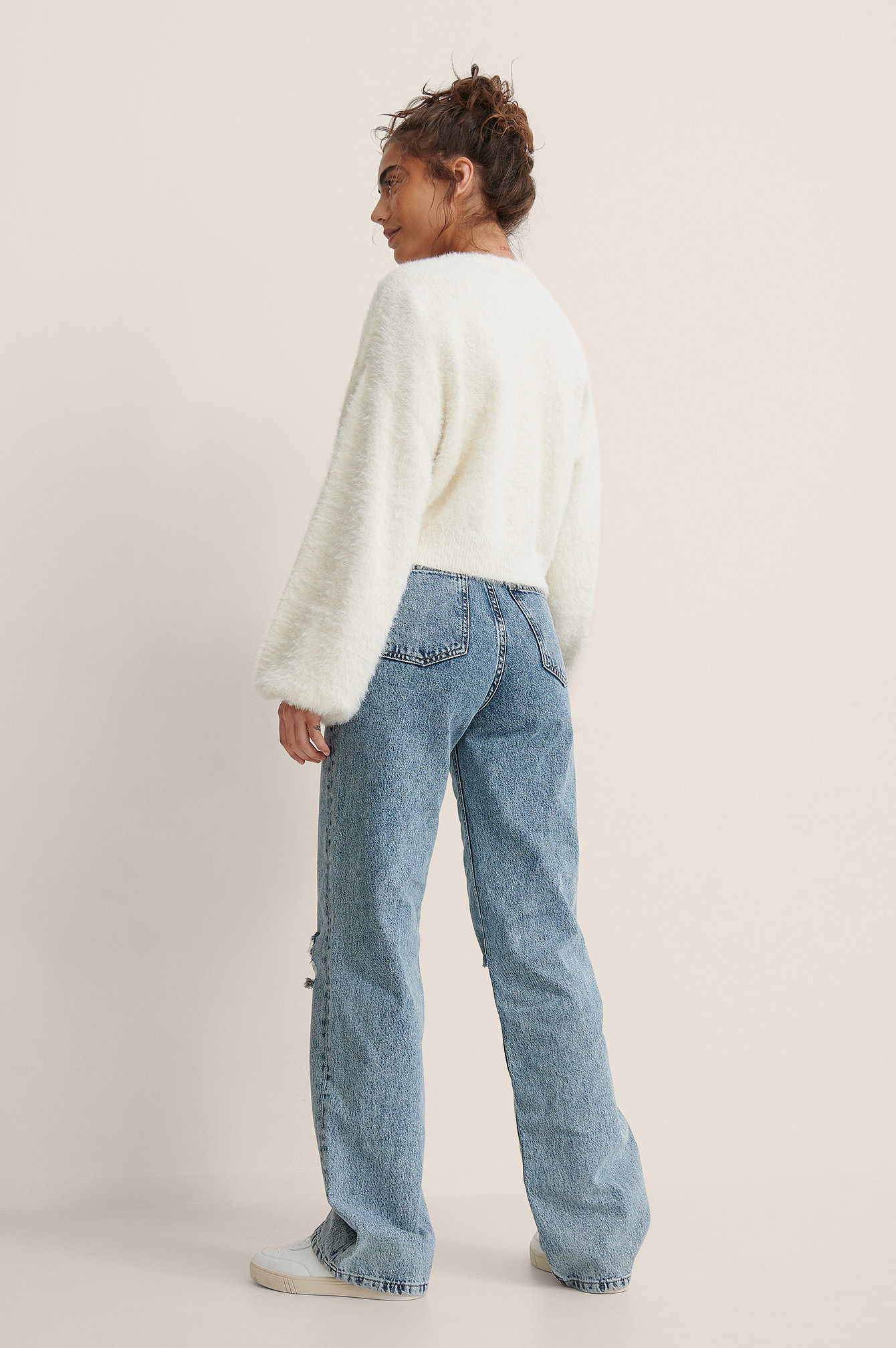 Acid Wash Wide Leg Destroyed Jeans Blue | na-kd.com