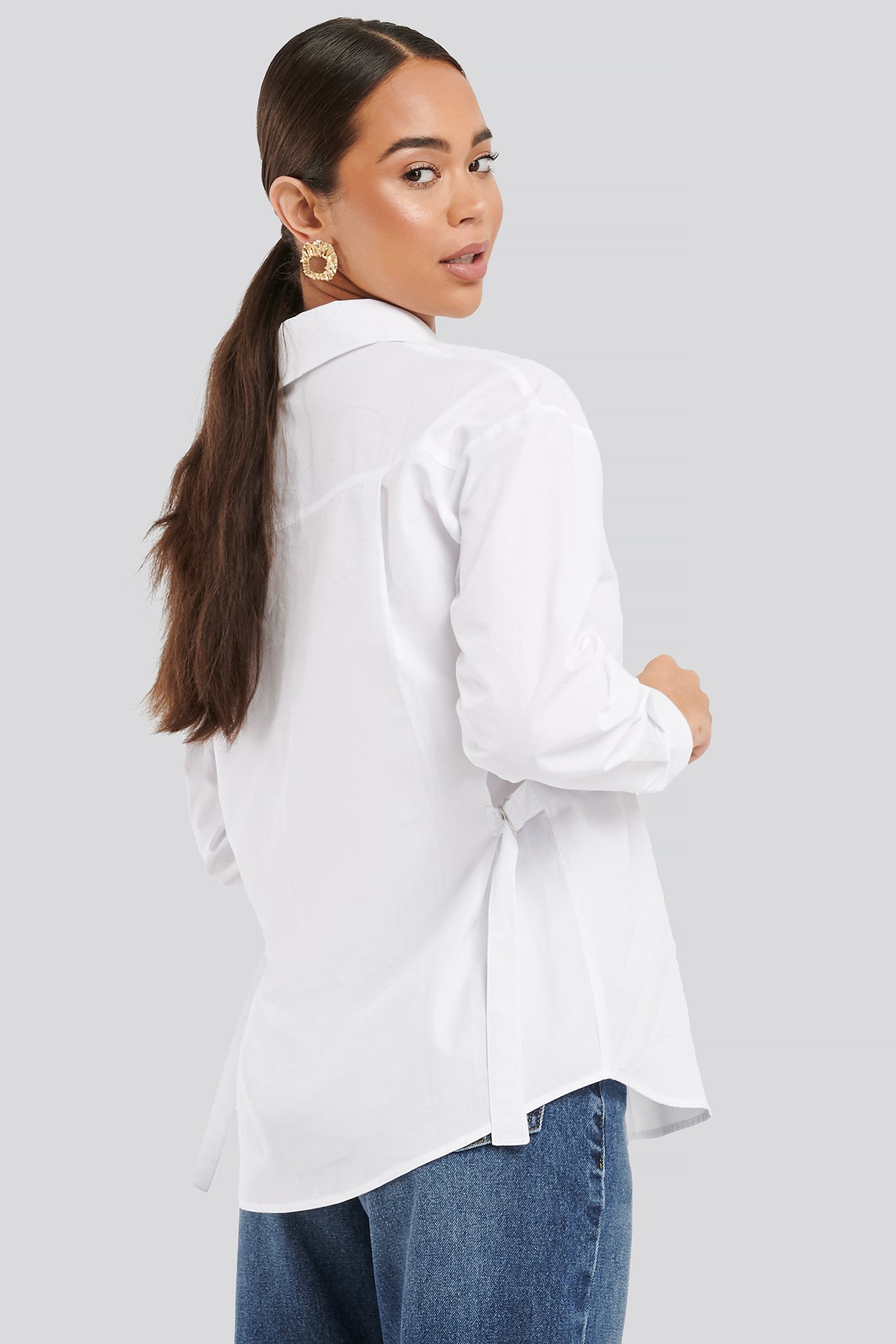White NA-KD Trend Adjustable Side Strap Oversized Shirt