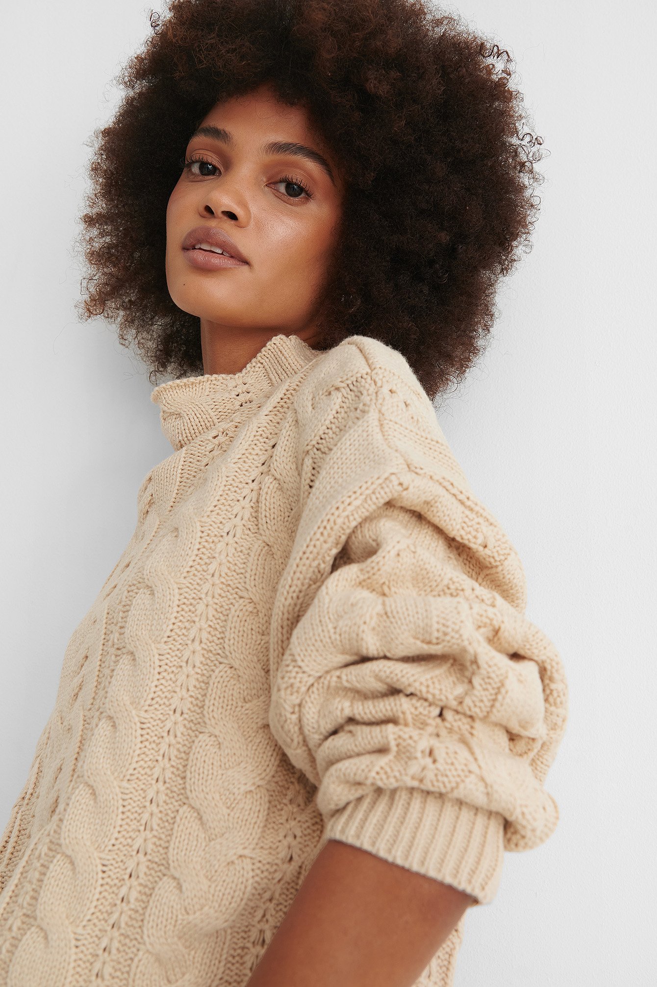 Beige All Over Cable Knitted Sweater