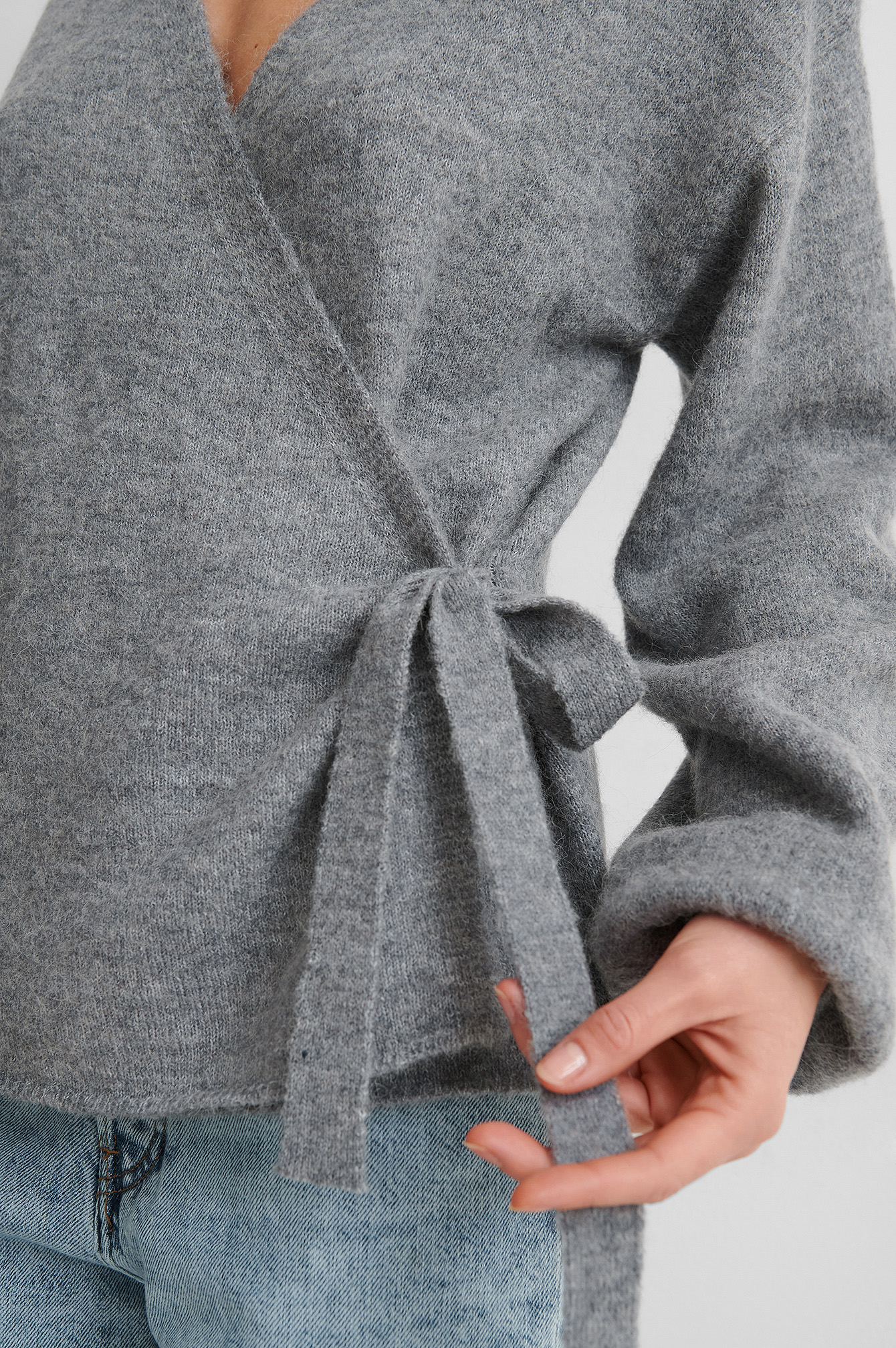 Grey Alpaca Blend Overlap Knitted Sweater