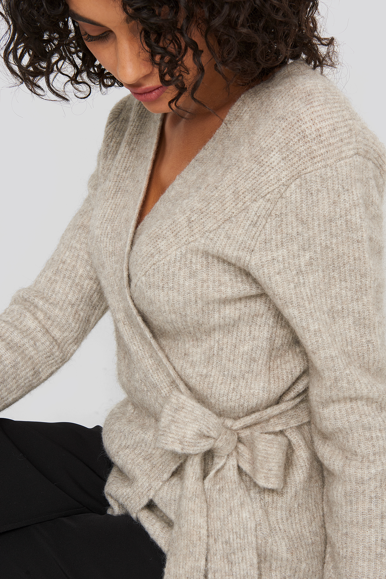 Alpaca Wrap Around Knitted Sweater Light Grey