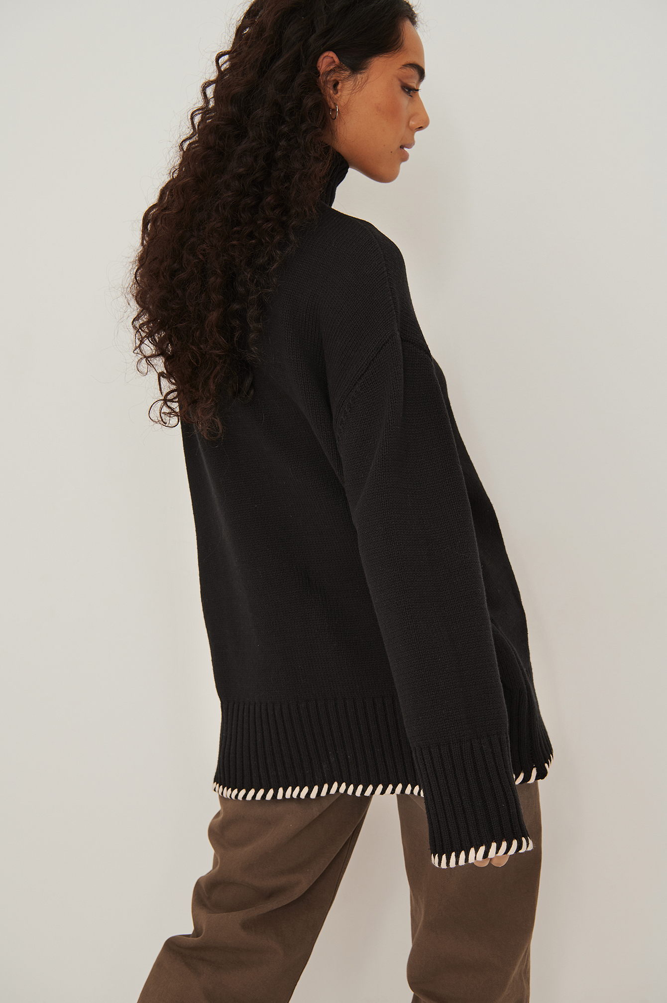 Polo Neck Knitted Sweater Black | NA-KD