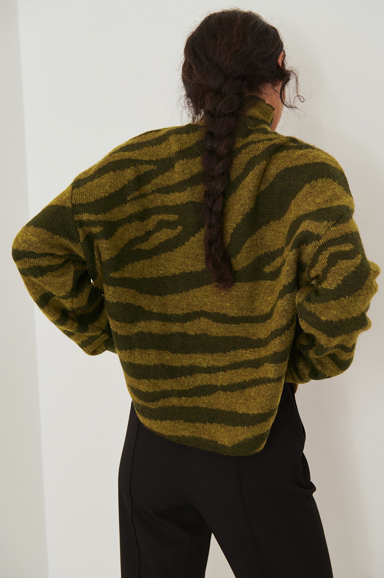 Beige/Green Swirl Jaqcuard Knit Sweater