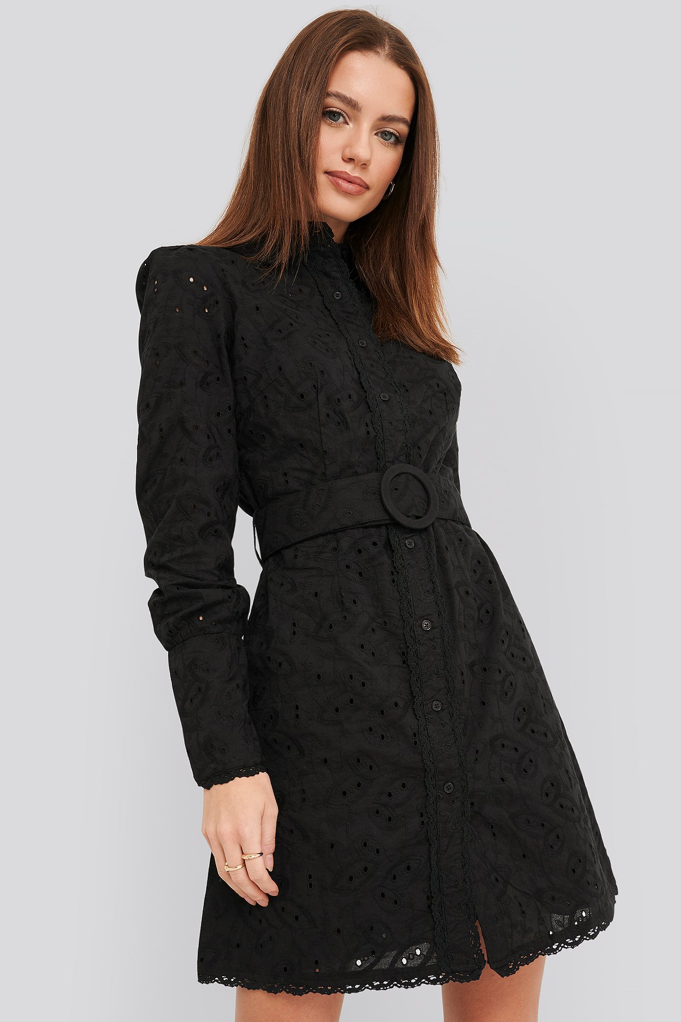 Black Anglaise Collar Mini Dress
