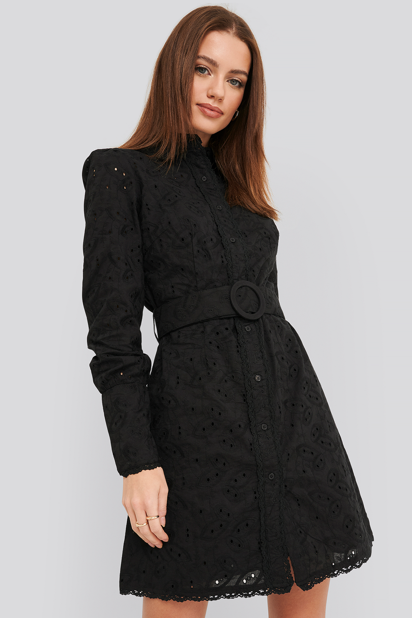 Anglaise Collar Mini Dress Black