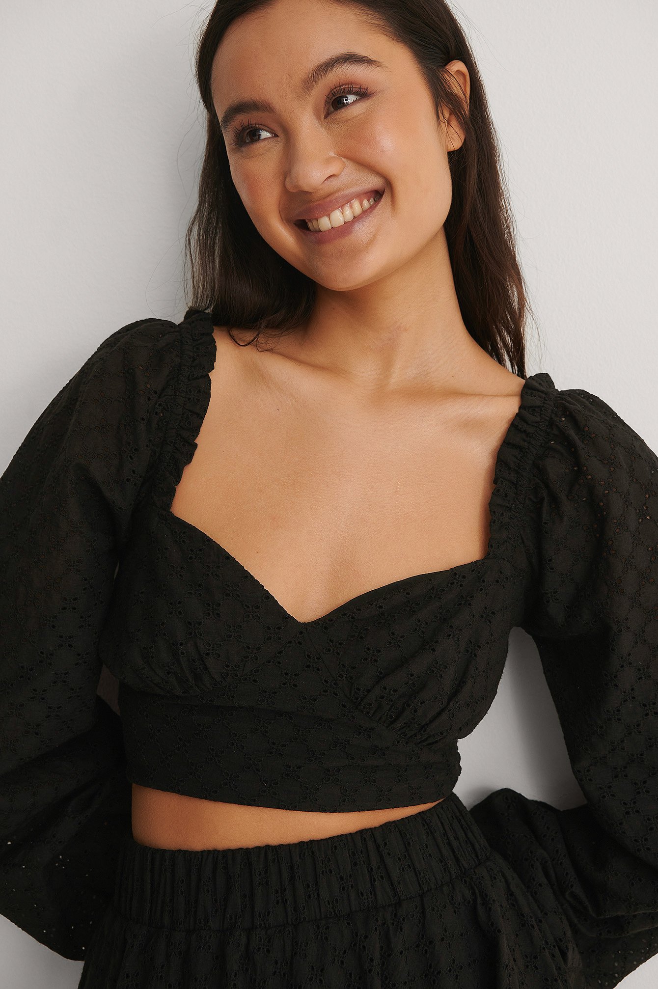 Black Anglaise Cropped Blouse