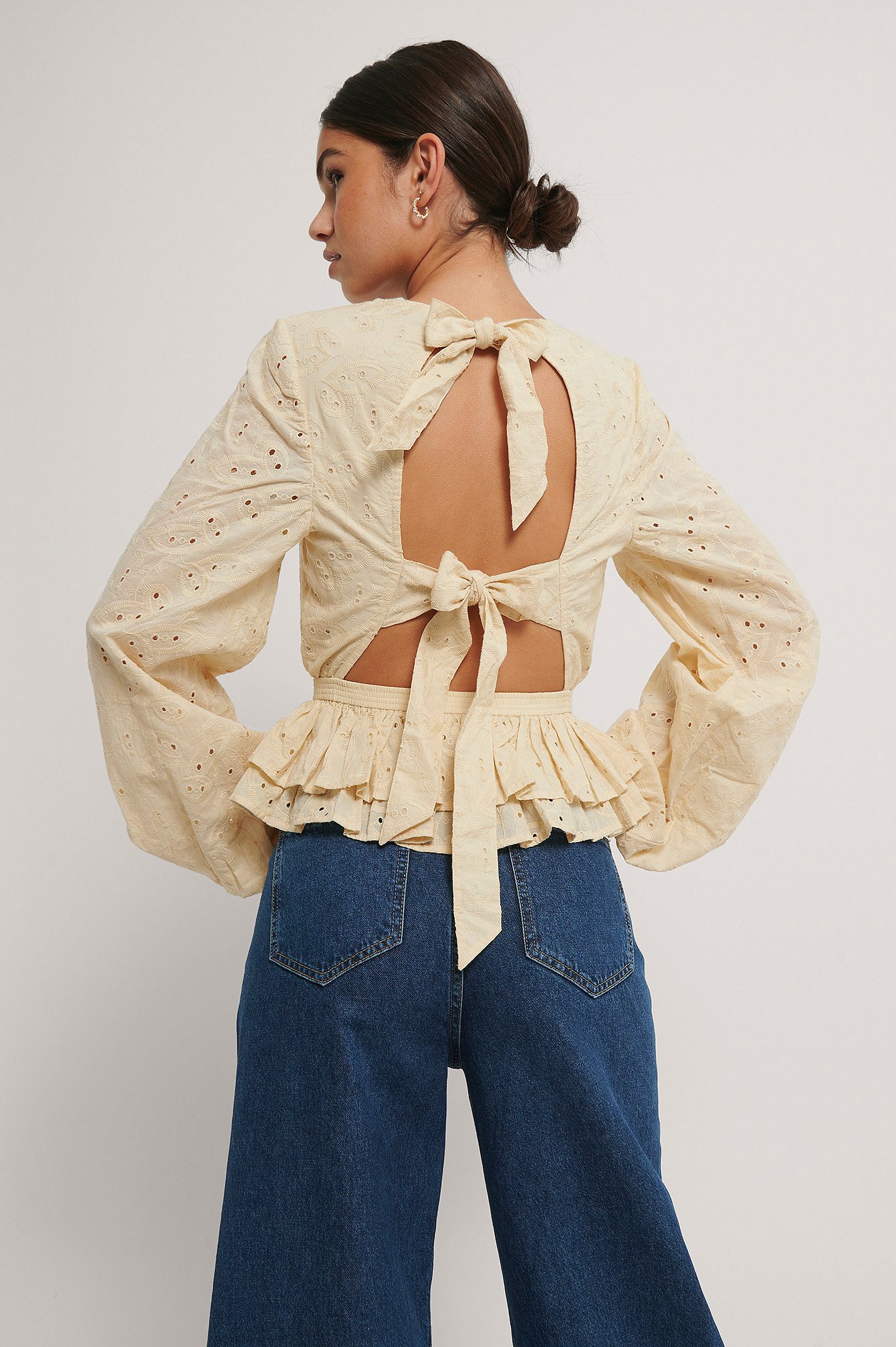 Beige Anglaise Open Back Top