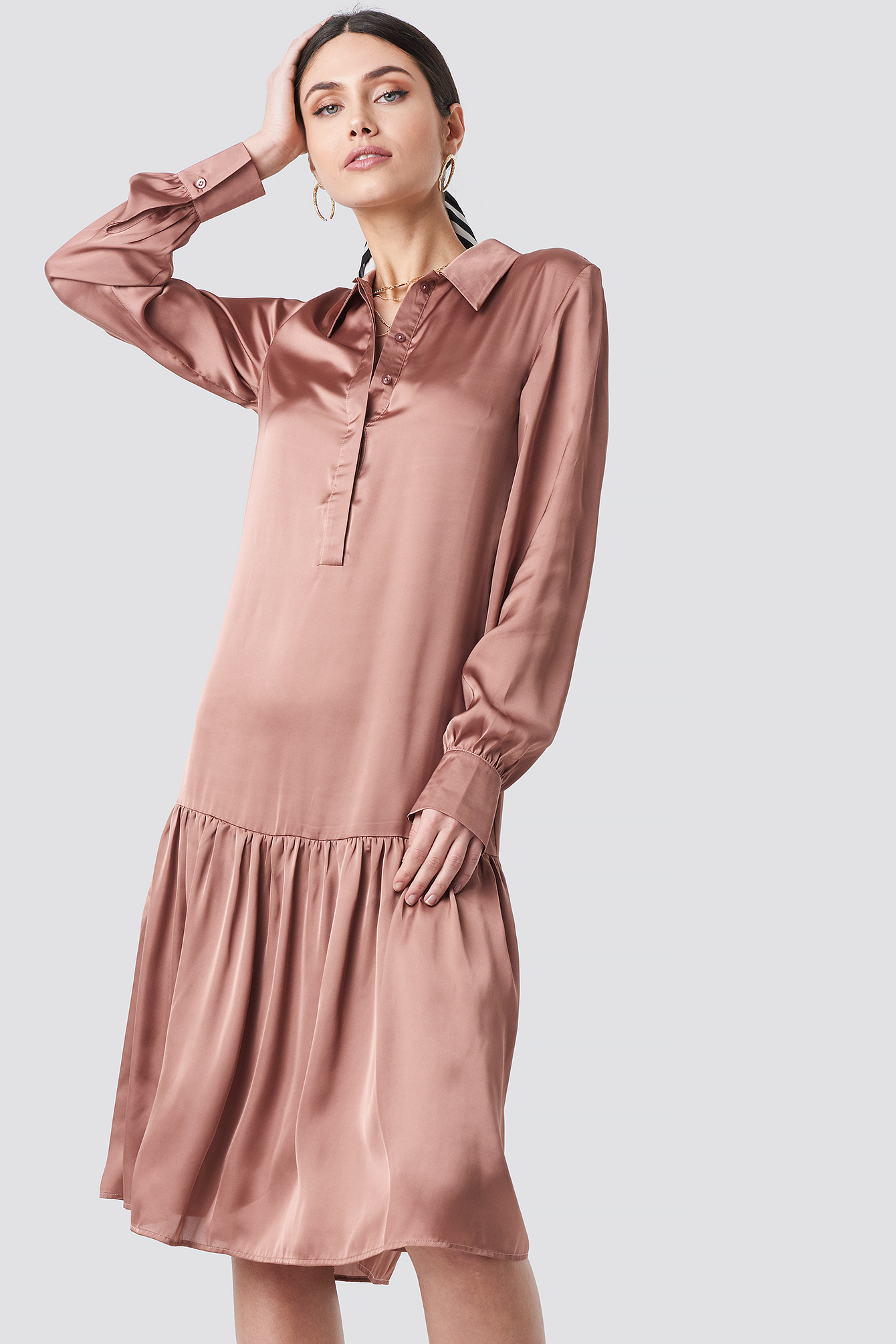 Button Detail Shirt Dress Dusty Dark Pink
