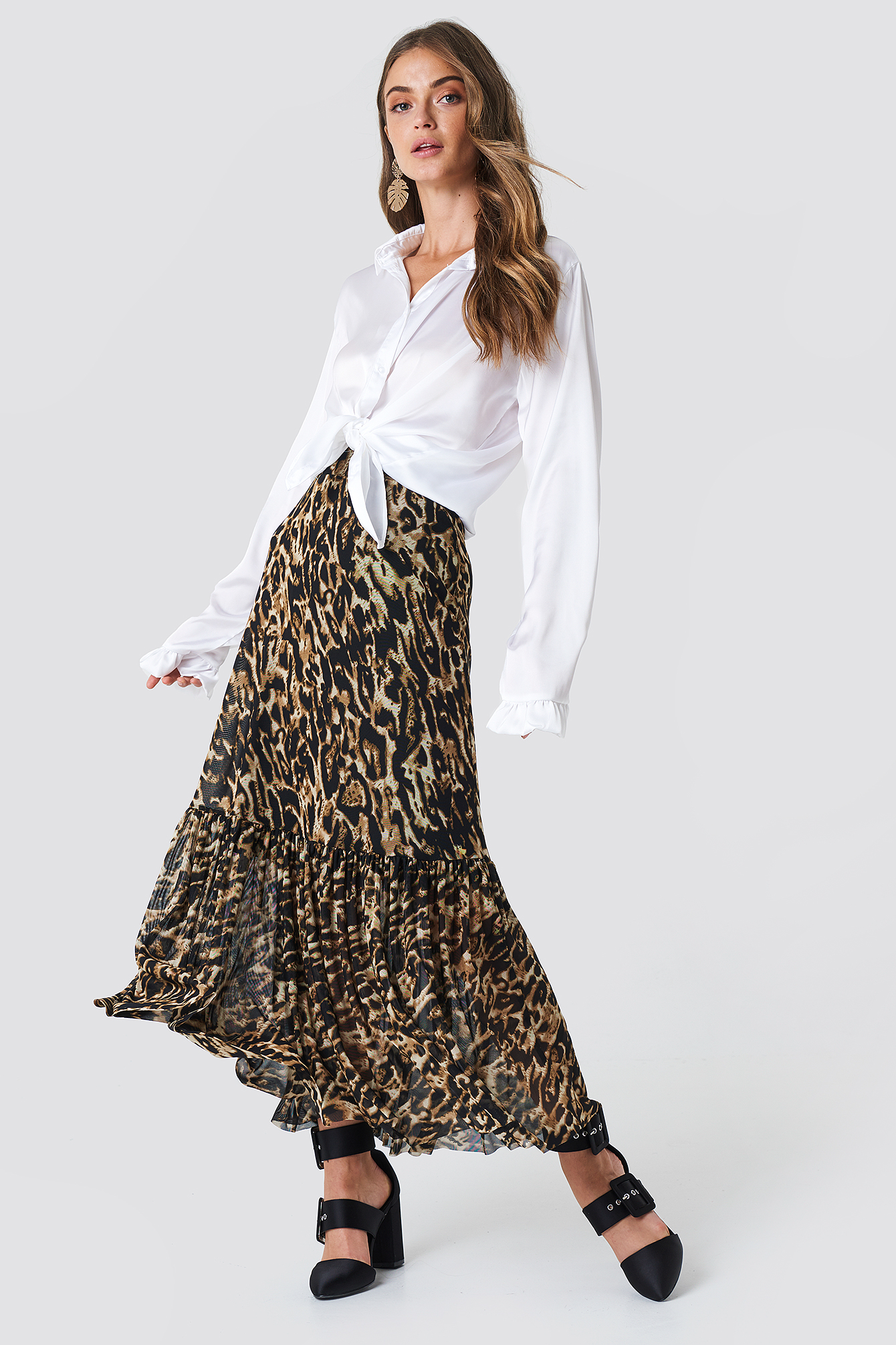 Mesh Ankle Length Skirt Leoprint