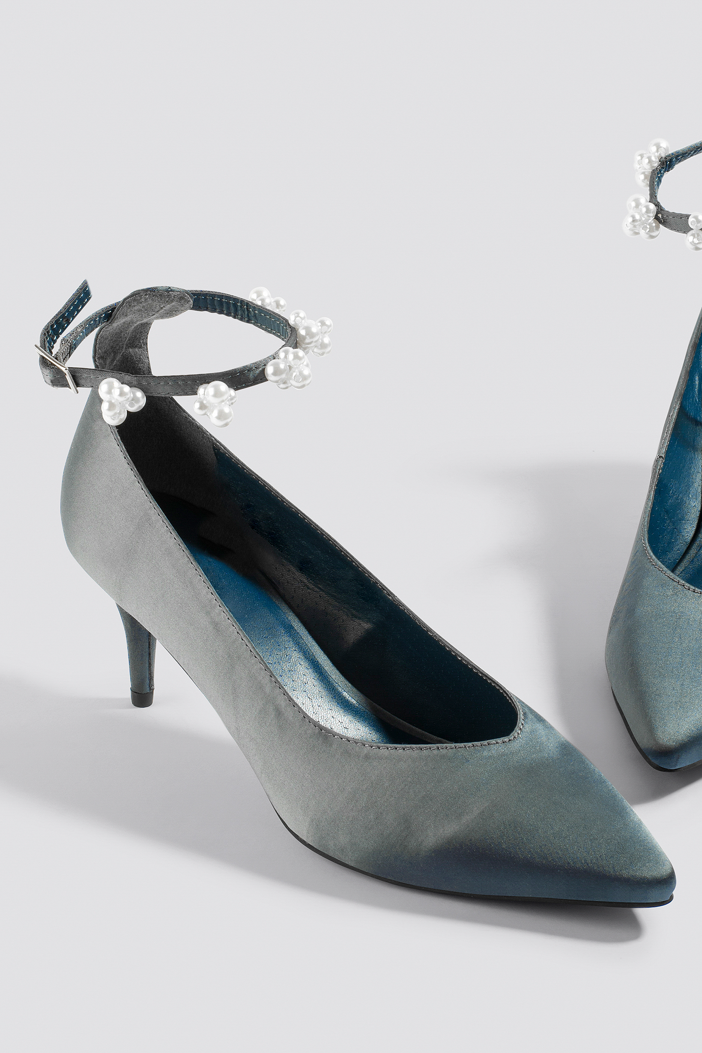 Beaded Ankle Strap Pumps Grey